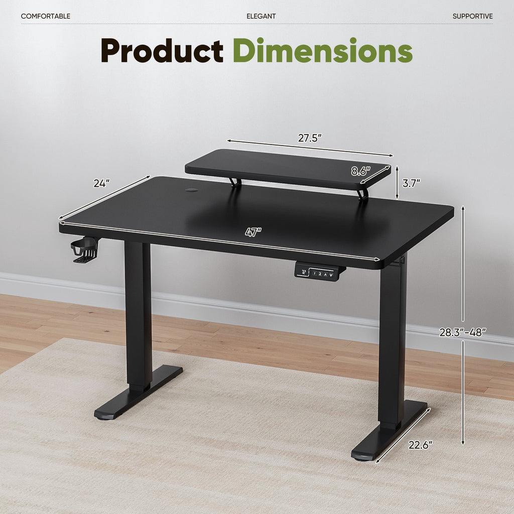 47" Wide Home Office Electric Height Adjustable Standing Desk Lifting Range 28~46" Computer Desk with Monitor Stand,Black