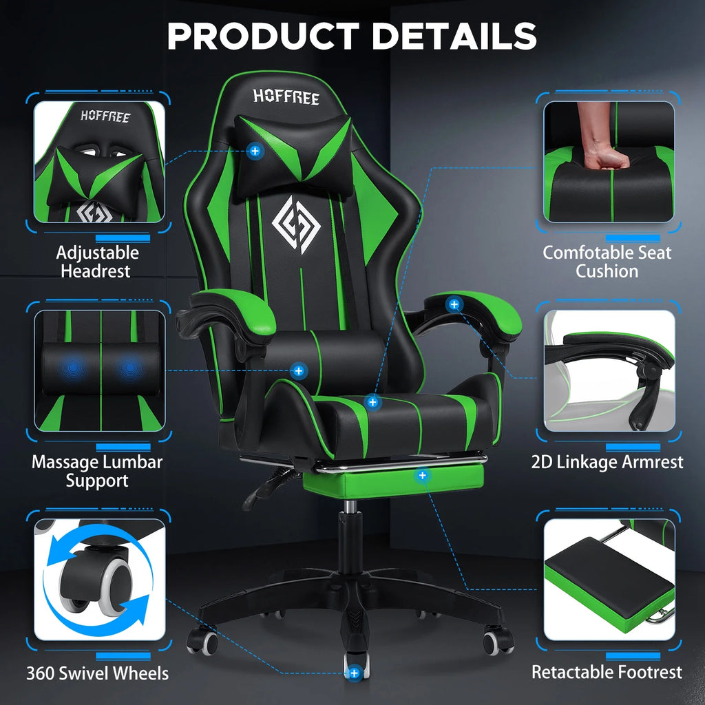 Level Up Your Gaming Experience: Ultimate Massage Gaming Chair with Footrest & Ergonomic Comfort! 🎮✨