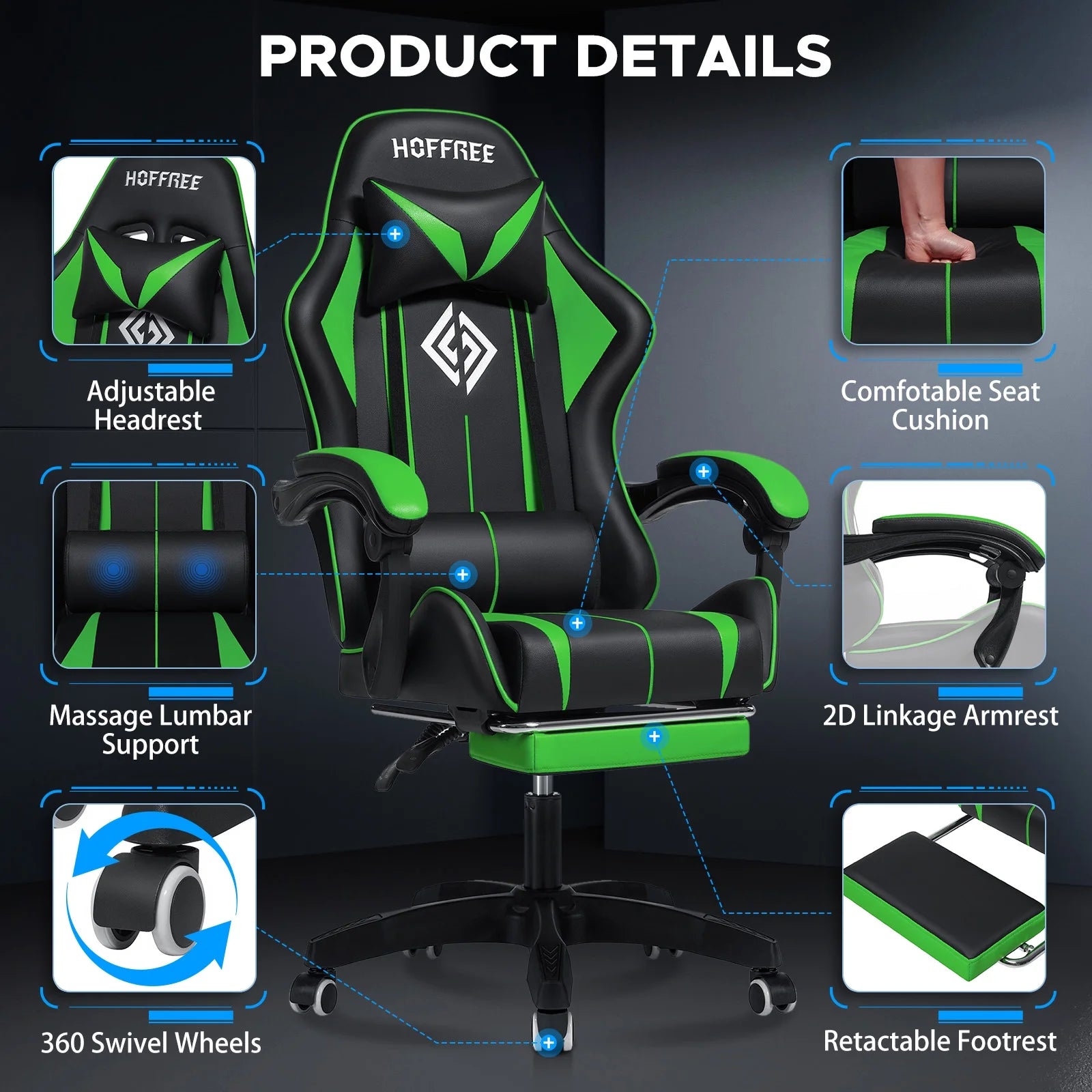 Level Up Your Gaming Experience: Ultimate Massage Gaming Chair with Footrest & Ergonomic Comfort! 🎮✨