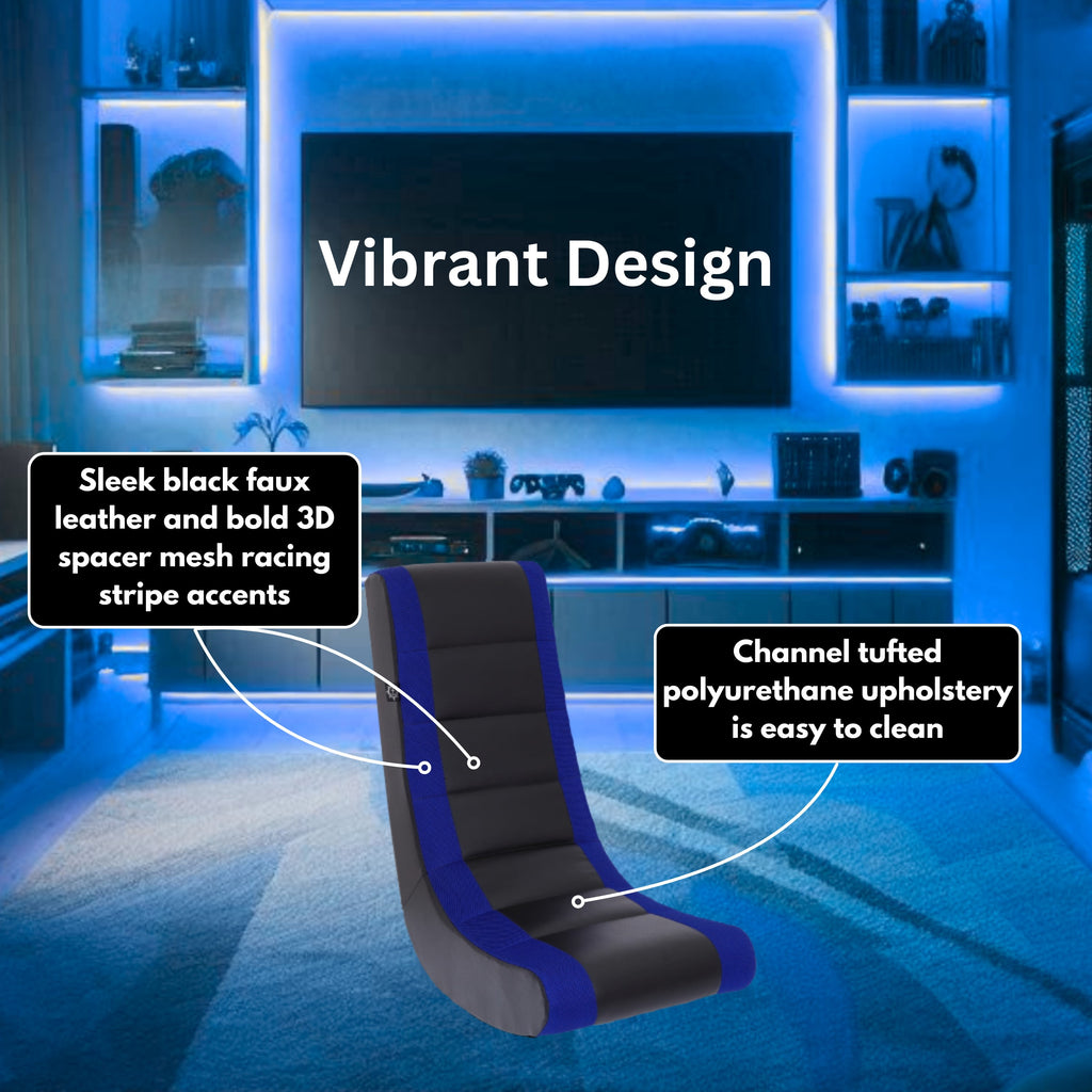 Level Up Your Gaming Experience with the Classic Video Rocker Floor Chair! Perfect for Kids & Teens in Stylish Black/Blue! 🎮🪑