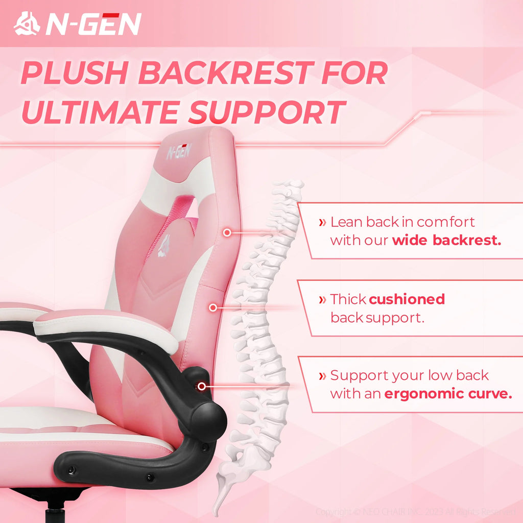 N-GEN Gaming Chair, Ergonomic Leather Computer Desk Chair, Adjustable Swivel Task Chair with Flip-Up Armrest for Adults, Pink