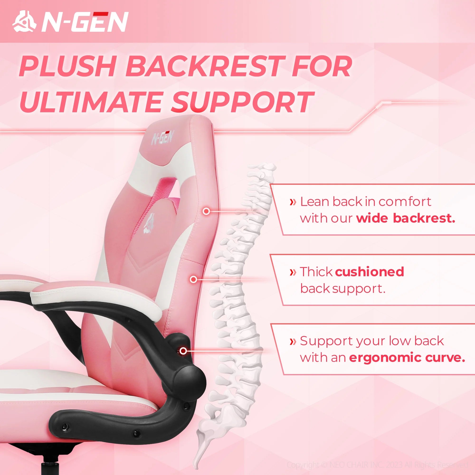 N-GEN Gaming Chair, Ergonomic Leather Computer Desk Chair, Adjustable Swivel Task Chair with Flip-Up Armrest for Adults, Pink