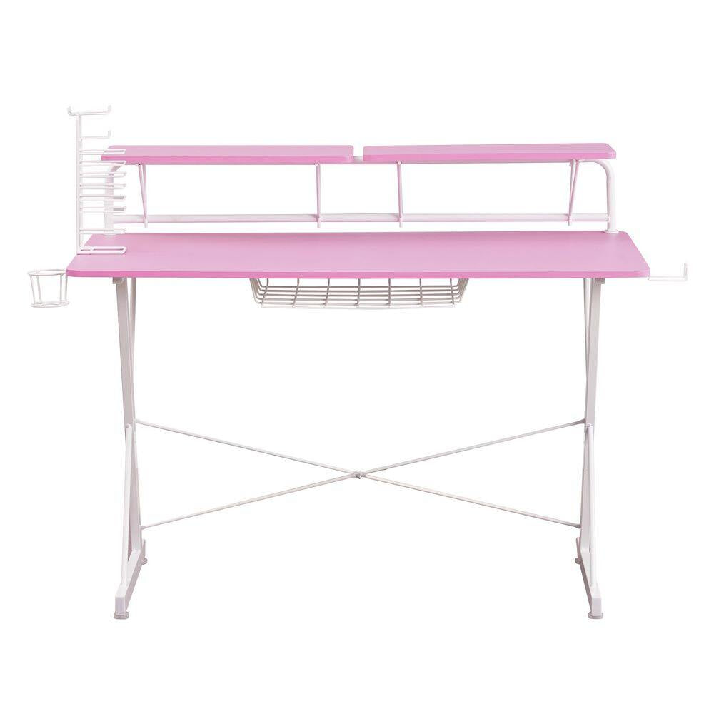 47.25" TS-200 Carbon Computer Gaming Desk with Shelving, Pink