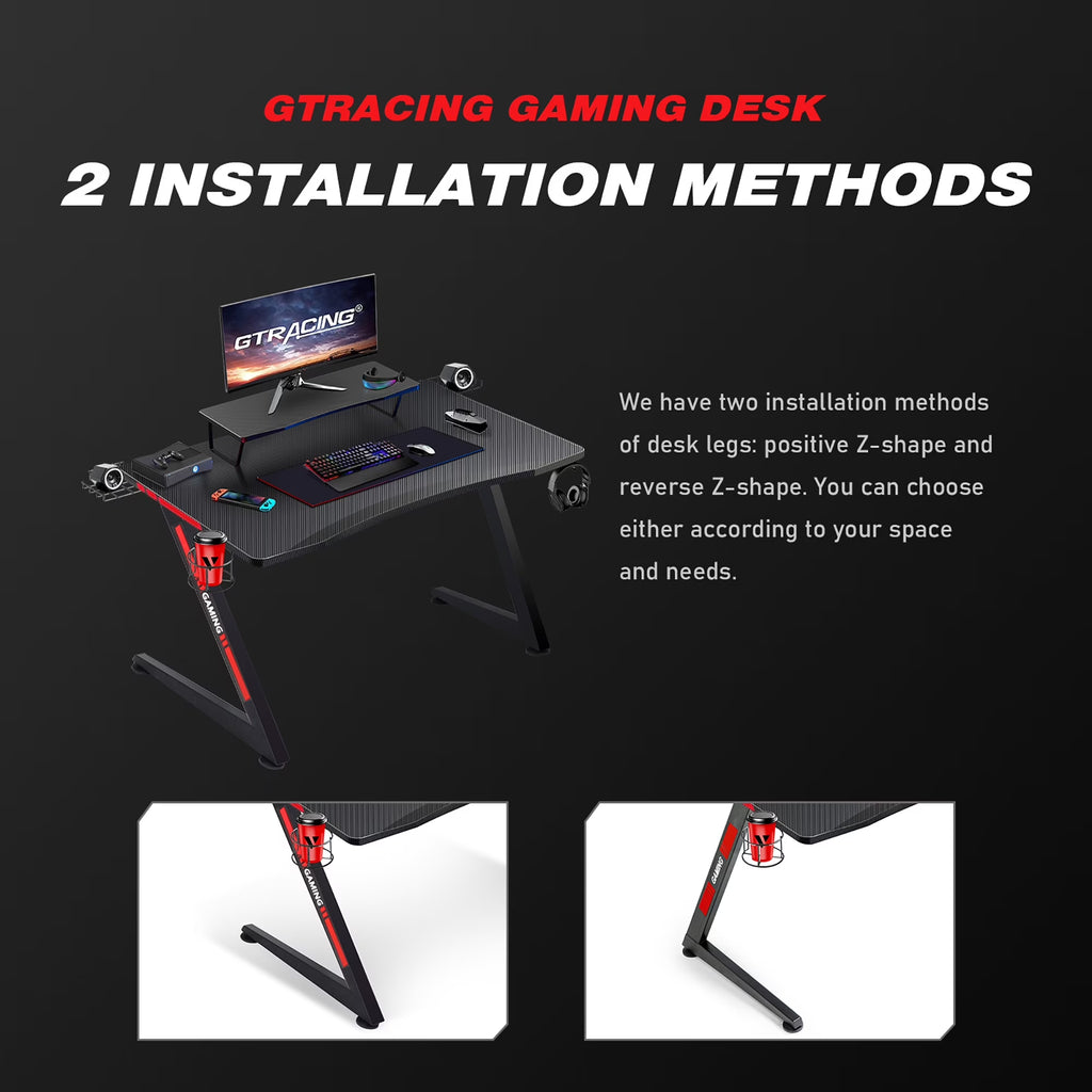 Level up your gaming setup with our sleek Ergonomic Curved LED Z-Leg Desk in Black! 🖤🎮✨