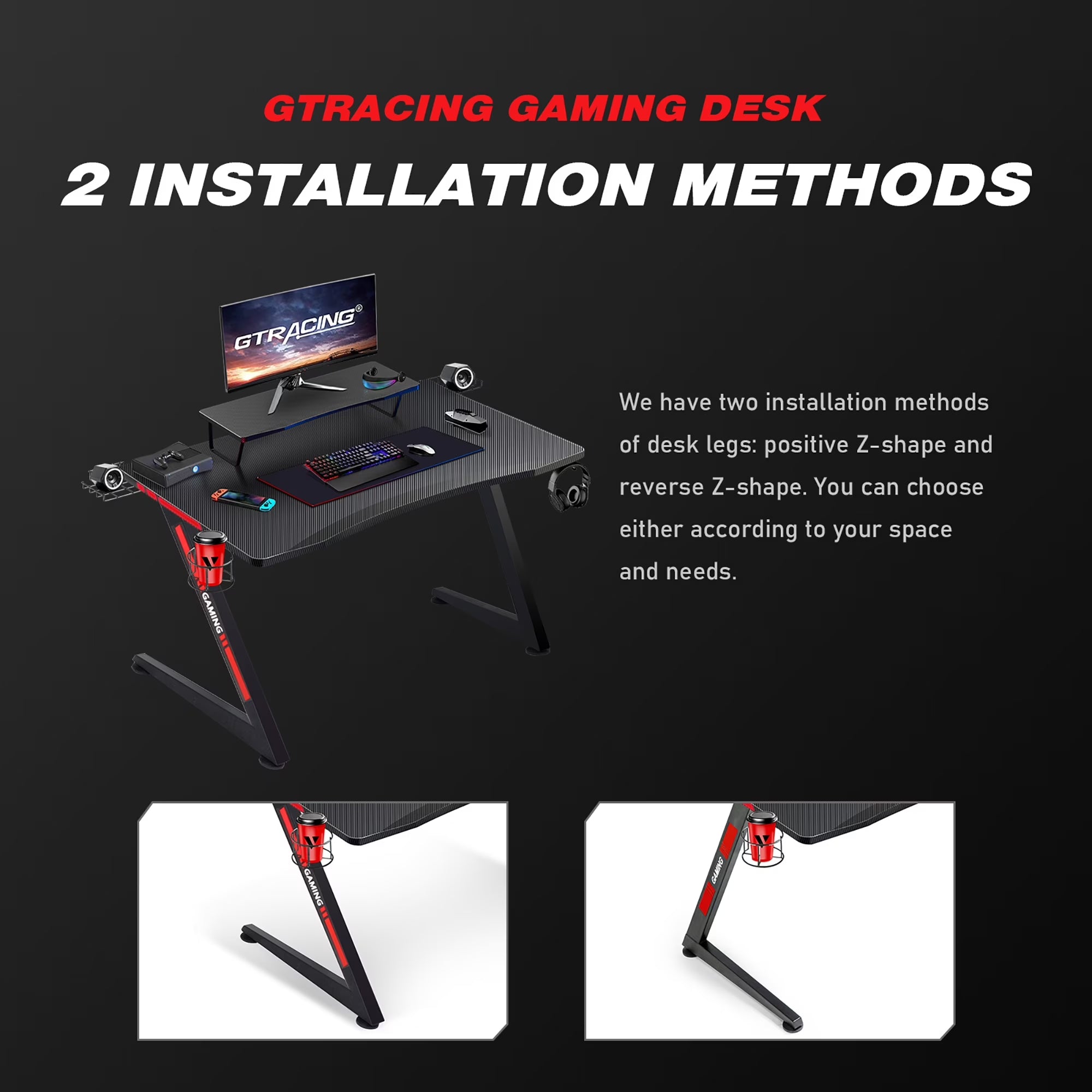 Level up your gaming setup with our sleek Ergonomic Curved LED Z-Leg Desk in Black! 🖤🎮✨