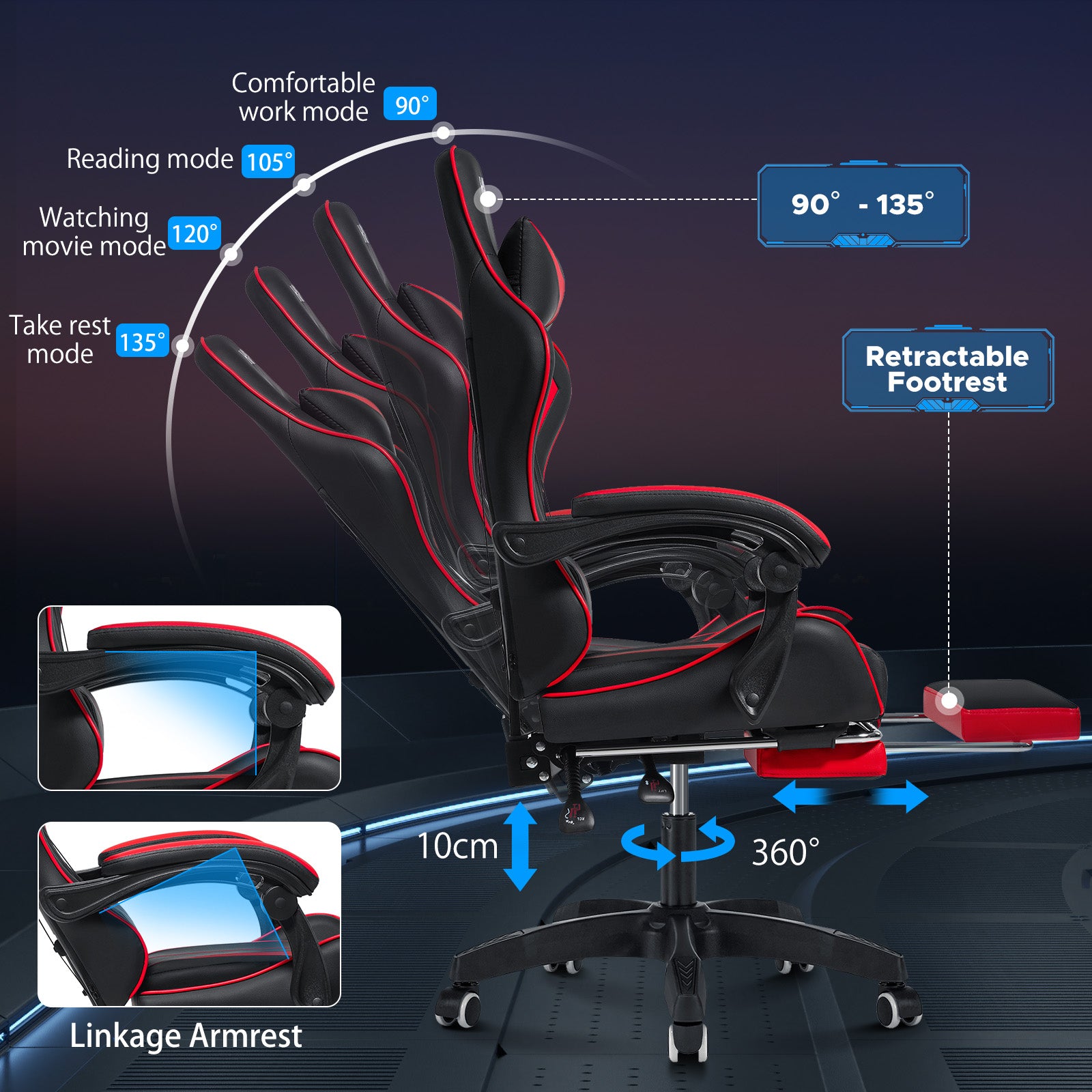 Gaming Chair Massage Game Chair with Footrest and Massage Lumbar Support Ergonomic Computer Chair Height Adjustable with Swivel Seat and Headrest