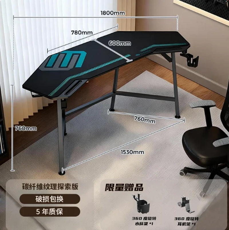 Aero Gaming Desk with Led Lights, 72" Large Wing-Shaped Studio Desk W Keyboard Tray Monitor Stand Dual Headphon