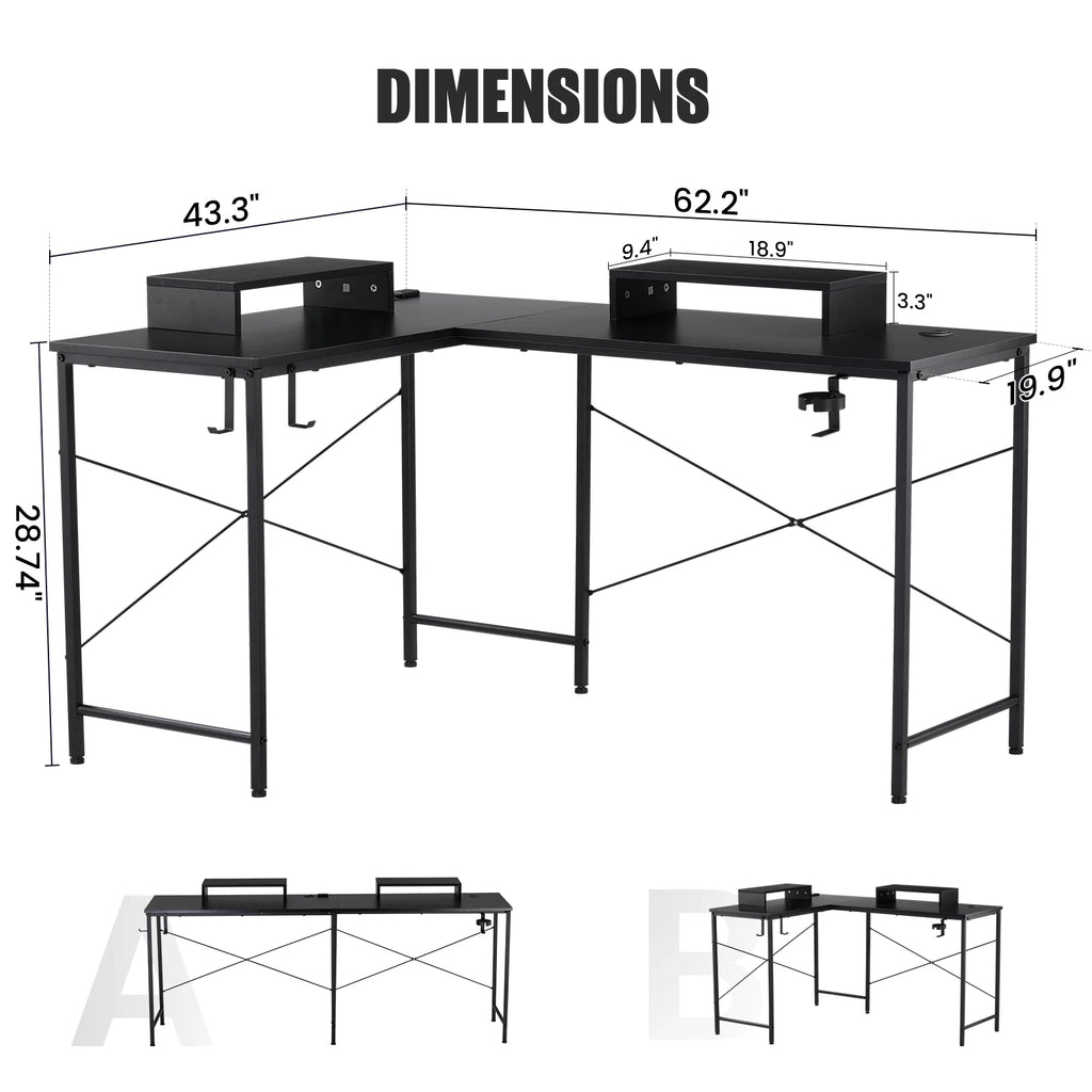 Level up your gaming setup with our sleek L-Shaped Desk featuring RGB lights and removable storage! 🖤✨ #GamingDesk #RGB #GameOn