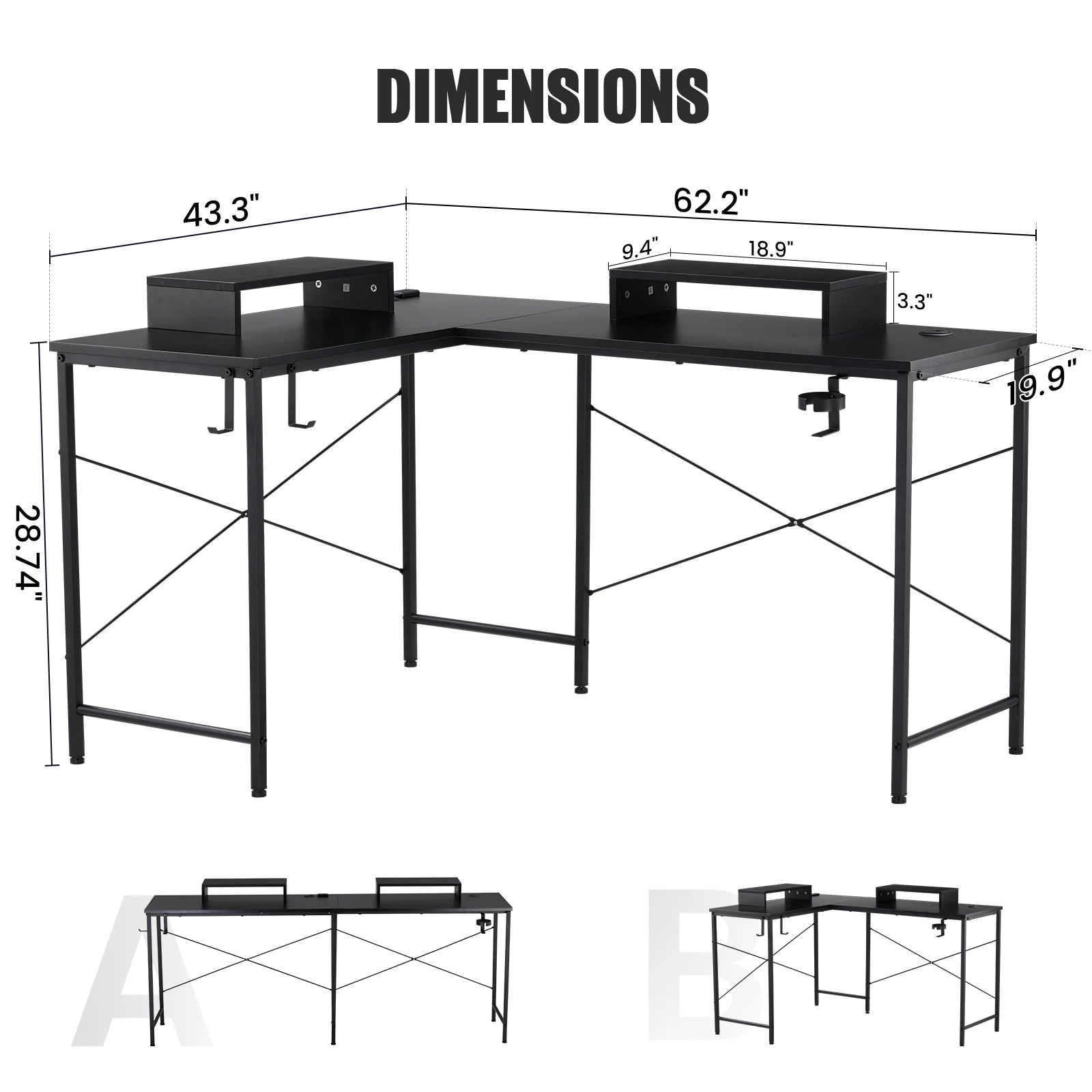 Level up your gaming setup with our sleek L-Shaped Desk featuring RGB lights and removable storage! 🖤✨ #GamingDesk #RGB #GameOn
