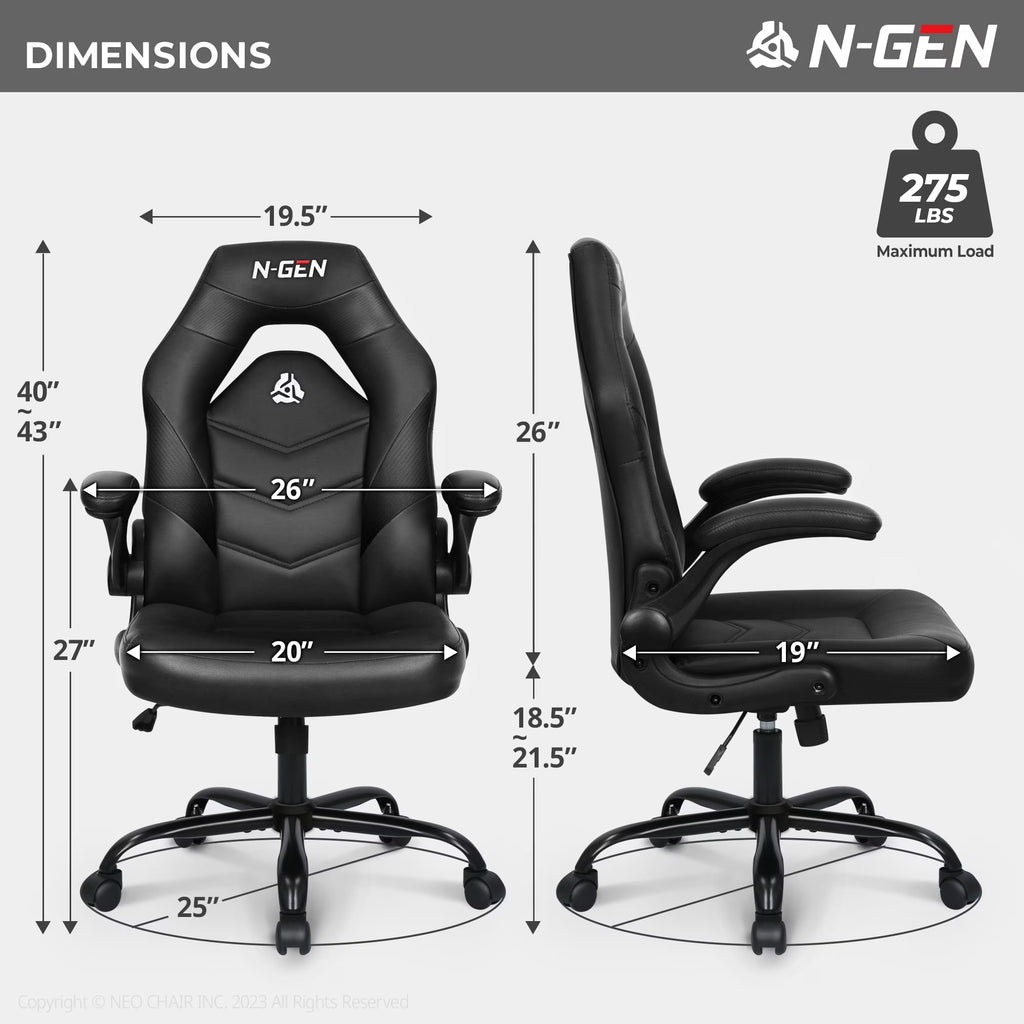 Level up your gaming setup with the N-GEN Black Gaming Chair! 🎮🖥️ Ergonomic design, flip-up armrests, and sleek PU leather make it the ultimate desk chair for gamers and professionals alike! #GamingChair #ErgonomicDesign #OfficeStyle