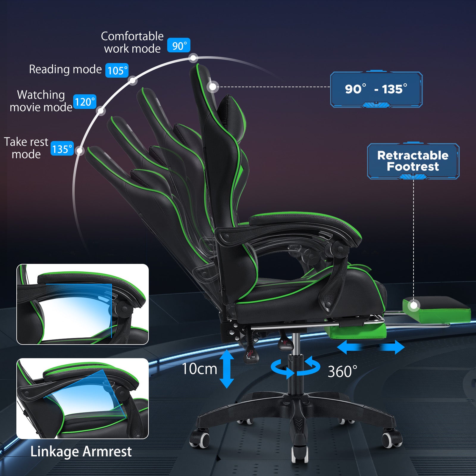 Level Up Your Gaming Experience: Ultimate Massage Gaming Chair with Footrest & Ergonomic Comfort! 🎮✨