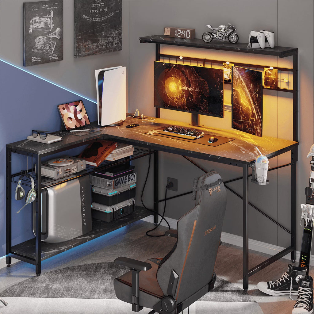 Level Up Your Gaming Setup! 🎮🖥️ Check Out This 51" L Shaped Gaming Desk with LED Lights, Power Outlets, and Stylish Black Marble Finish! Perfect for Home Office and Gamers! #GamingDesk #HomeOffice #GamerGear