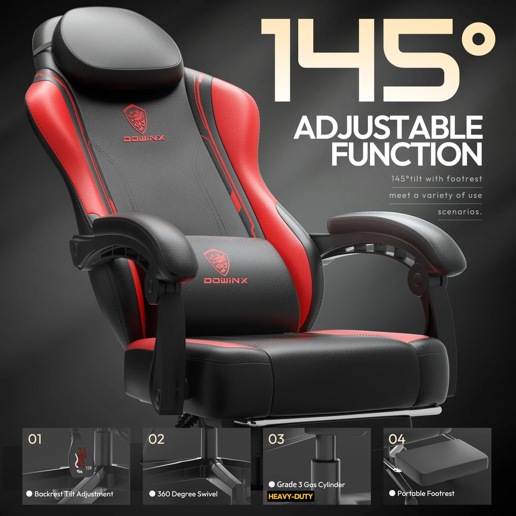 Level Up Your Comfort! 🎮🪑 Ergonomic Gaming Chair with Footrest & Massage Support - Perfect for Office & Gaming Sessions! Red Hot Style! 🔥 300LBS Capacity!