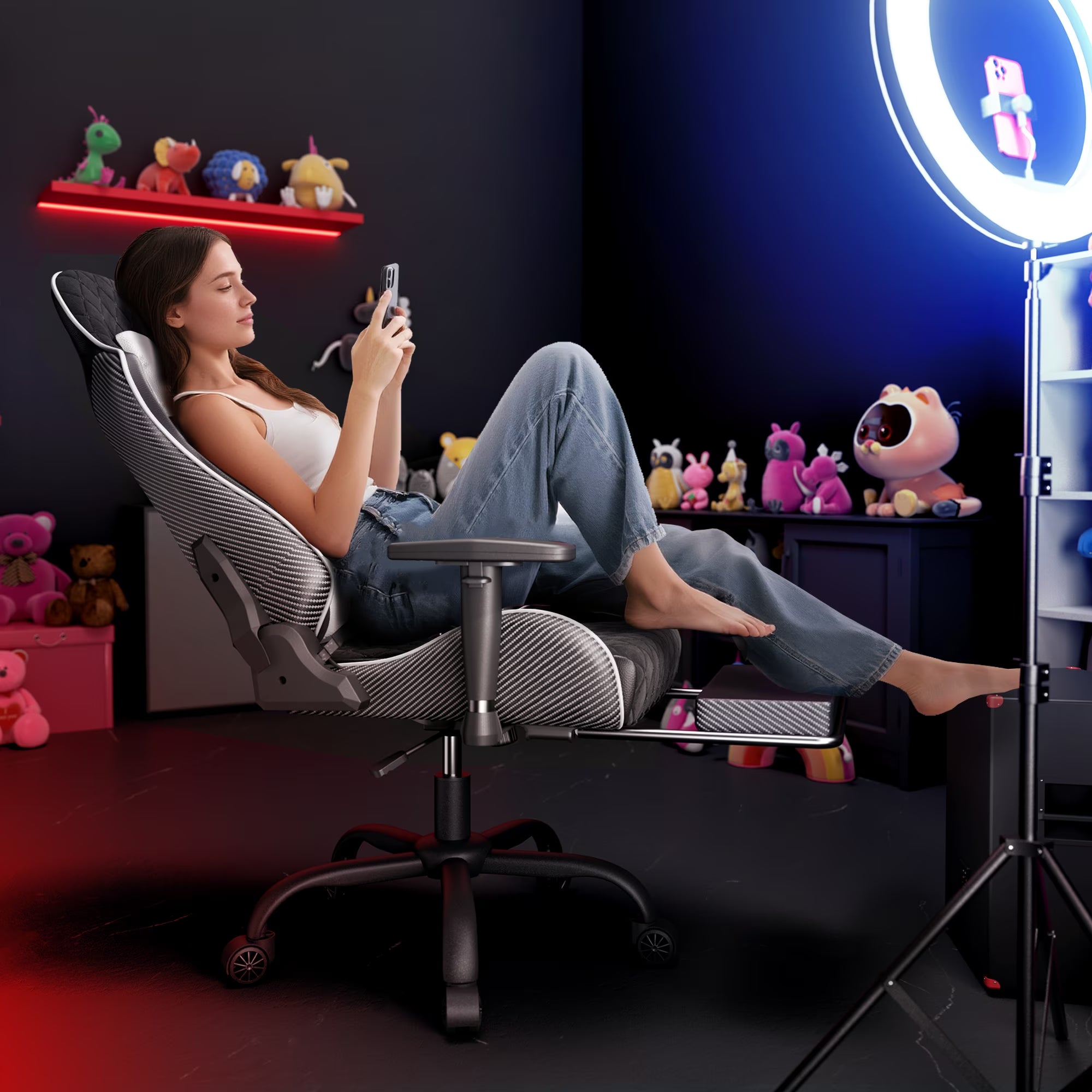 Gcpro-10 Big and Tall Gaming Chair with Footrest, High-Back Ergonomic Office Chair, Heavy Duty Reclining Computer Desk Chair with Adjustable Lumbar Support and Headrest