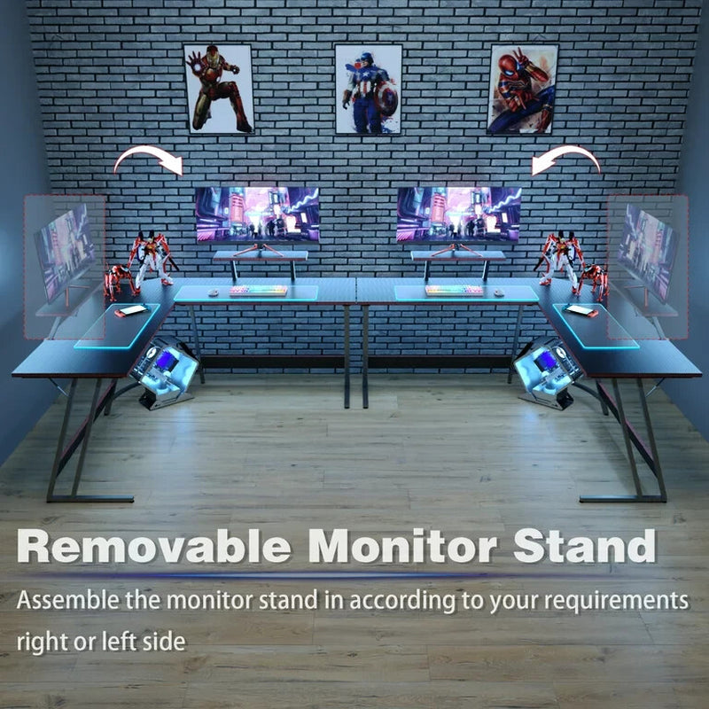 L-Shaped Gaming Desk 51" Corner Office Desk W/ Removable Monitor Riser, Black