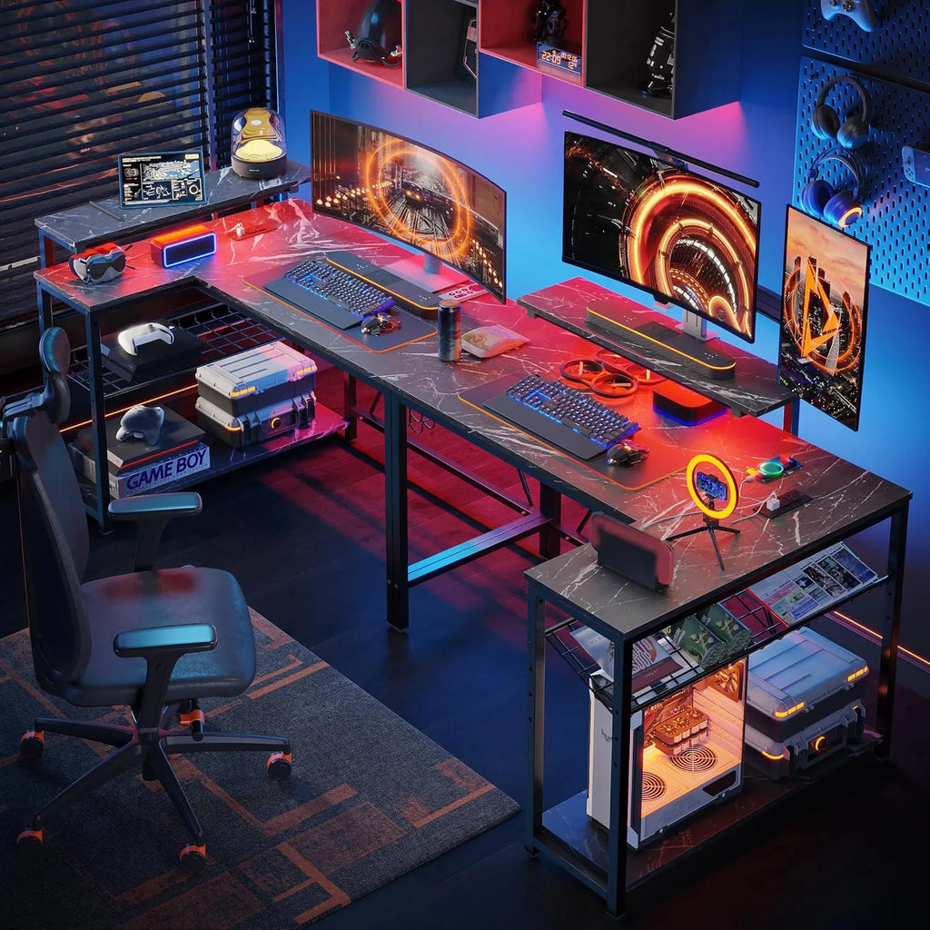 Level up your gaming setup with this sleek 42" Reversible L-Shaped Desk! 🌟 Featuring power outlets, LED lights, a monitor stand, and headset hooks, it's perfect for small spaces, bedrooms, and home offices! 🖤✨ #GamingDesk #HomeOffice #SmallSpaceLiving