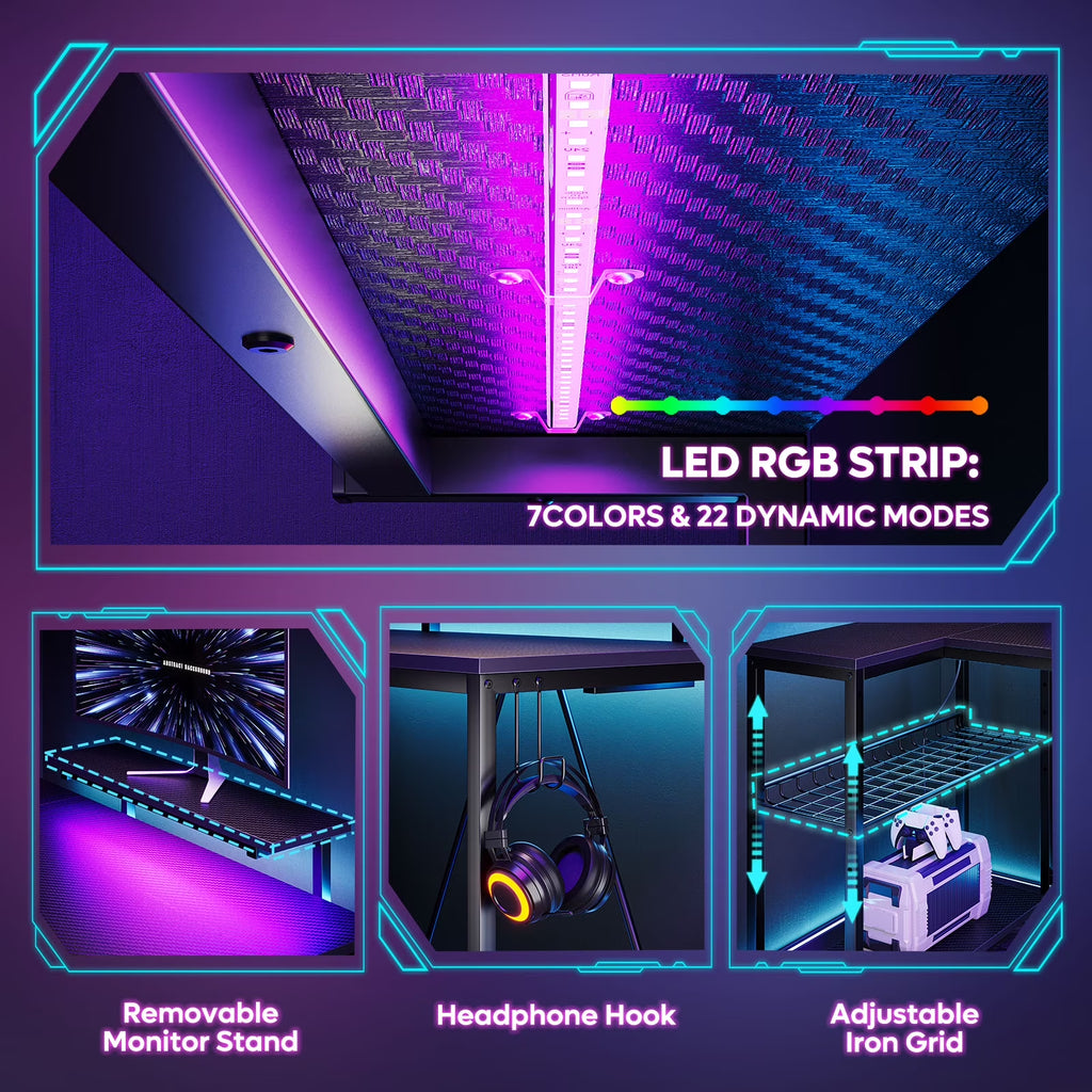 Level up your gaming setup! 🎮✨ Check out this sleek 58" L-Shaped Gaming Desk with LED lights, power outlet, and monitor stand! Perfect for your corner space! 🖥️💡 #GamingDesk #HomeOffice #GamerGoals
