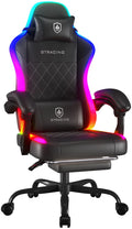 RGB Ergonomic Gaming Chair with Massage, LED Lights, Footrest, Lumbar Support, Black