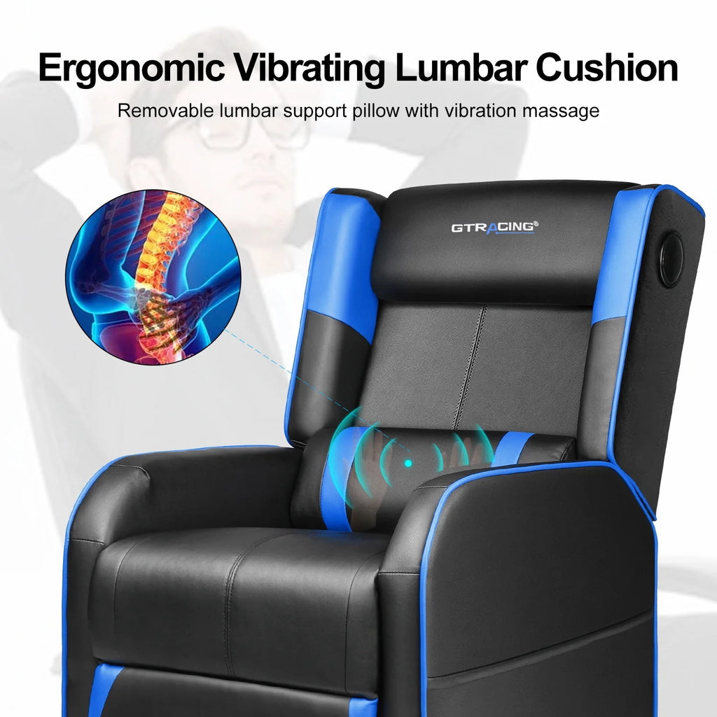 Level up your gaming experience with our sleek Blue Racing Style Recliner Chair! 🎮✨ Enjoy Bluetooth speakers, a cozy footrest, and massage lumbar support for ultimate comfort in your living room or home theater! 🛋️💙 #GamingChair #HomeTheater #ComfortGaming