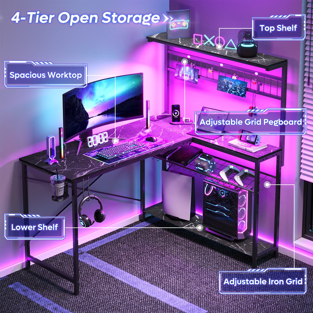 Level Up Your Gaming Setup! 🎮🖥️ Check Out This 51" L Shaped Gaming Desk with LED Lights, Power Outlets, and Stylish Black Marble Finish! Perfect for Home Office and Gamers! #GamingDesk #HomeOffice #GamerGear
