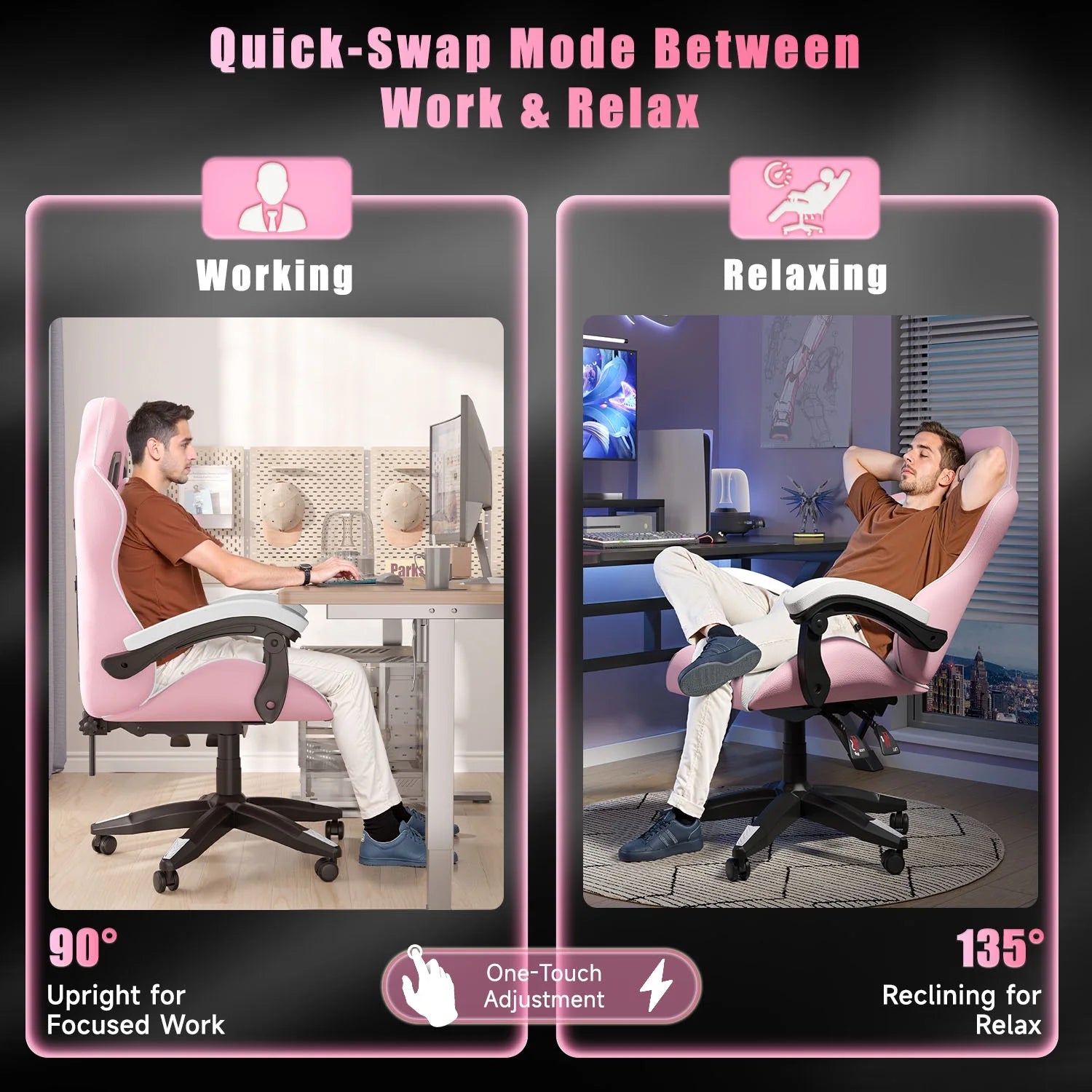 High-Back Gaming Chair Computer Racing Chair with Headrest and Lumbar Support for Back Pain, Pink