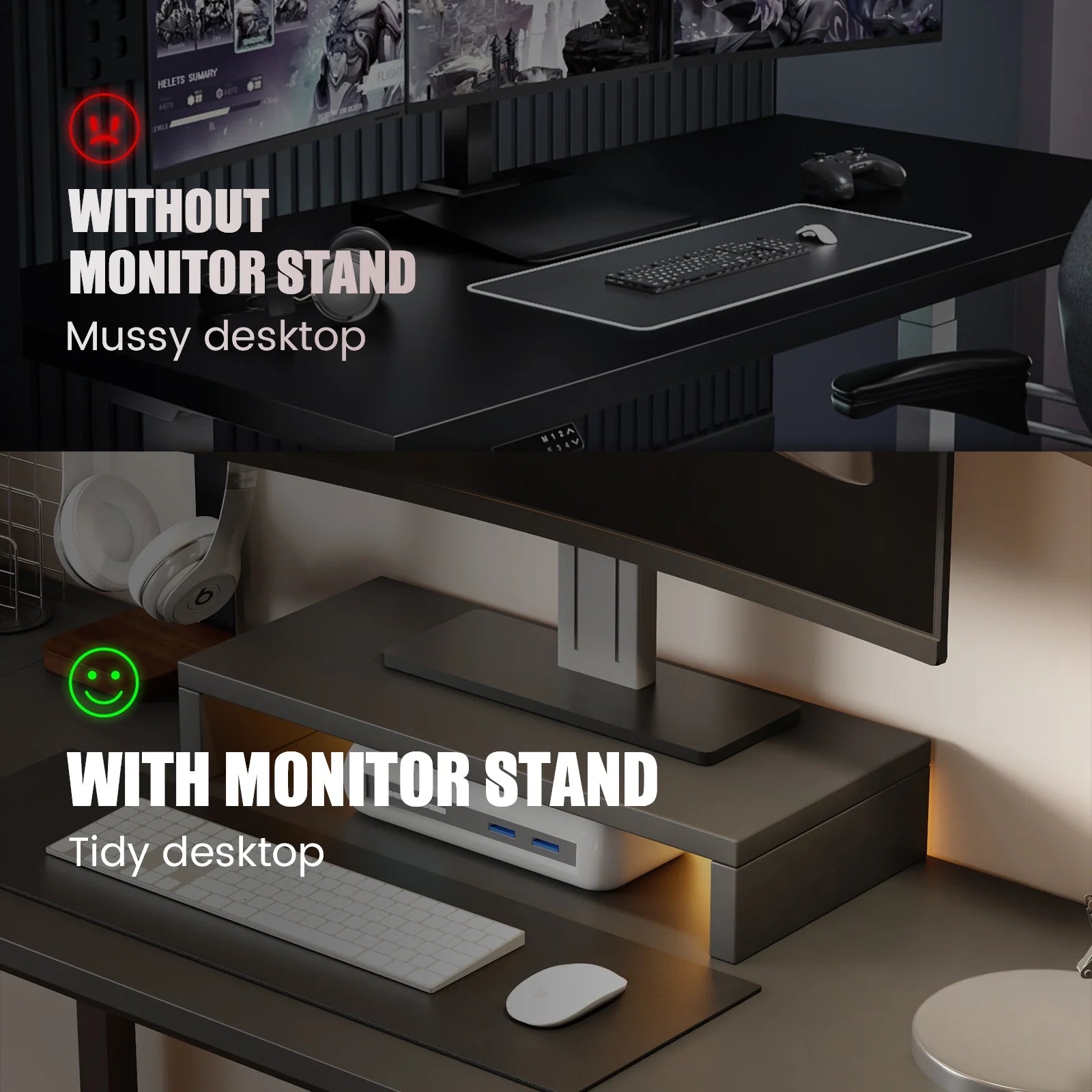 Level up your gaming setup with our sleek L-Shaped Desk featuring RGB lights and removable storage! 🖤✨ #GamingDesk #RGB #GameOn