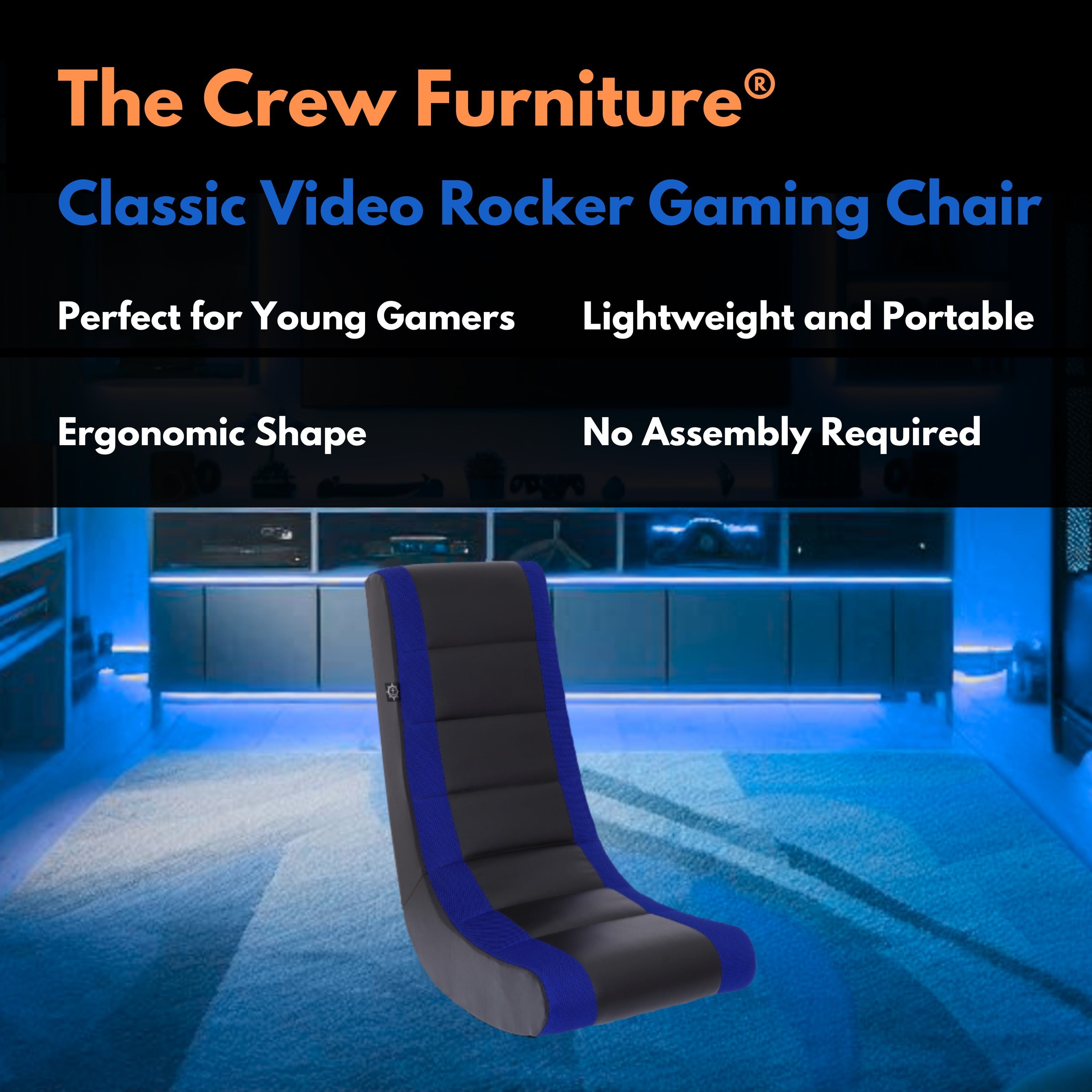 Level Up Your Gaming Experience with the Classic Video Rocker Floor Chair! Perfect for Kids & Teens in Stylish Black/Blue! 🎮🪑