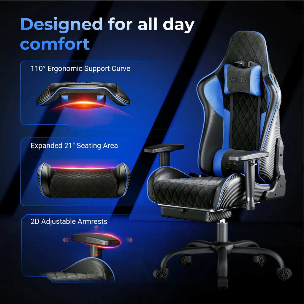 Gcpro-10 Gaming Chair, Big and Tall Video Game Chair with Footrest, High Back Ergonomic Computer Desk Chair Height Adjustable with Headrest and Lumbar Support