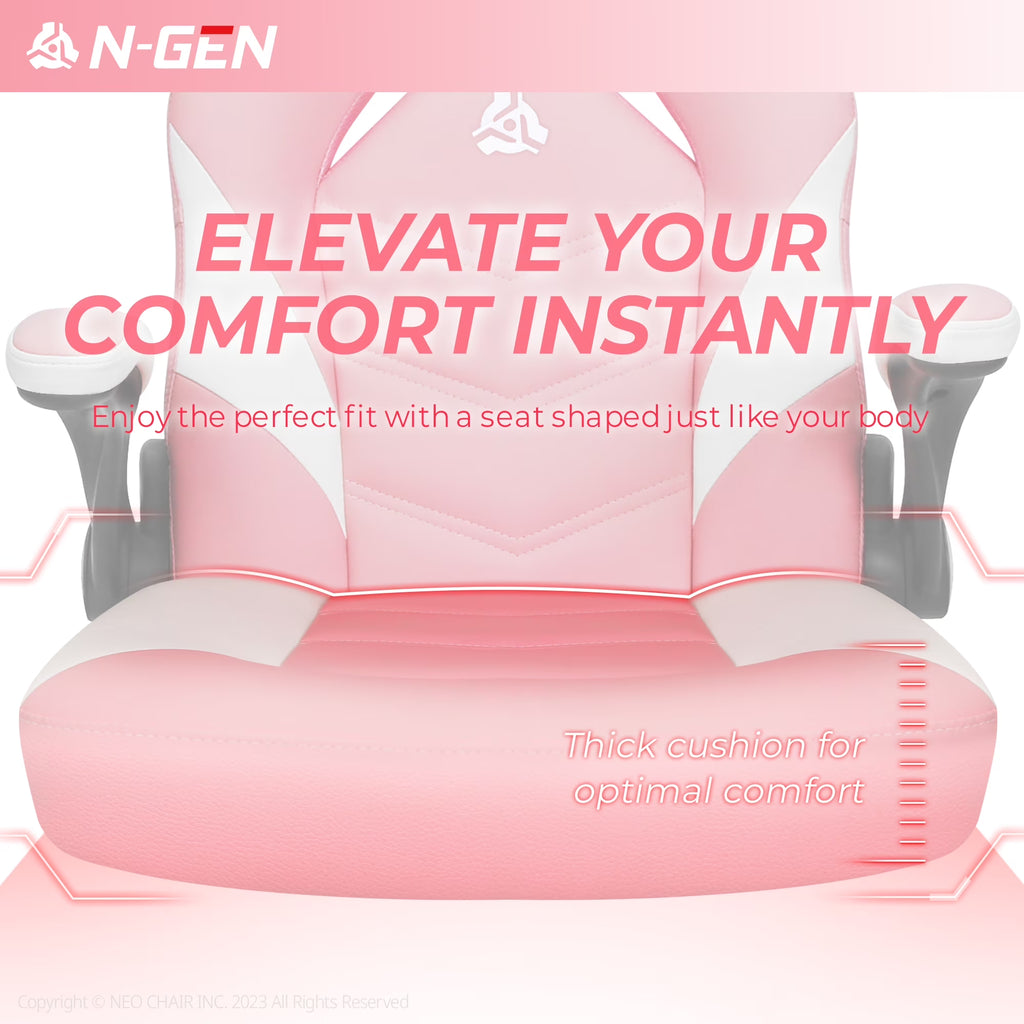 N-GEN Gaming Chair, Ergonomic Leather Computer Desk Chair, Adjustable Swivel Task Chair with Flip-Up Armrest for Adults, Pink