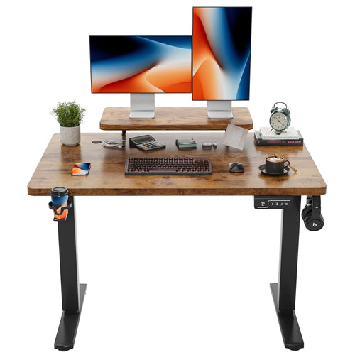 47" Wide Home Office Electric Height Adjustable Standing Desk Lifting Range 28~46" Computer Desk with Monitor Stand,Brown