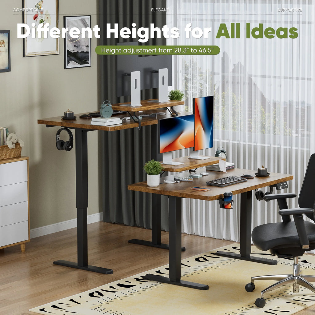 47" Wide Home Office Electric Height Adjustable Standing Desk Lifting Range 28~46" Computer Desk with Monitor Stand,Brown