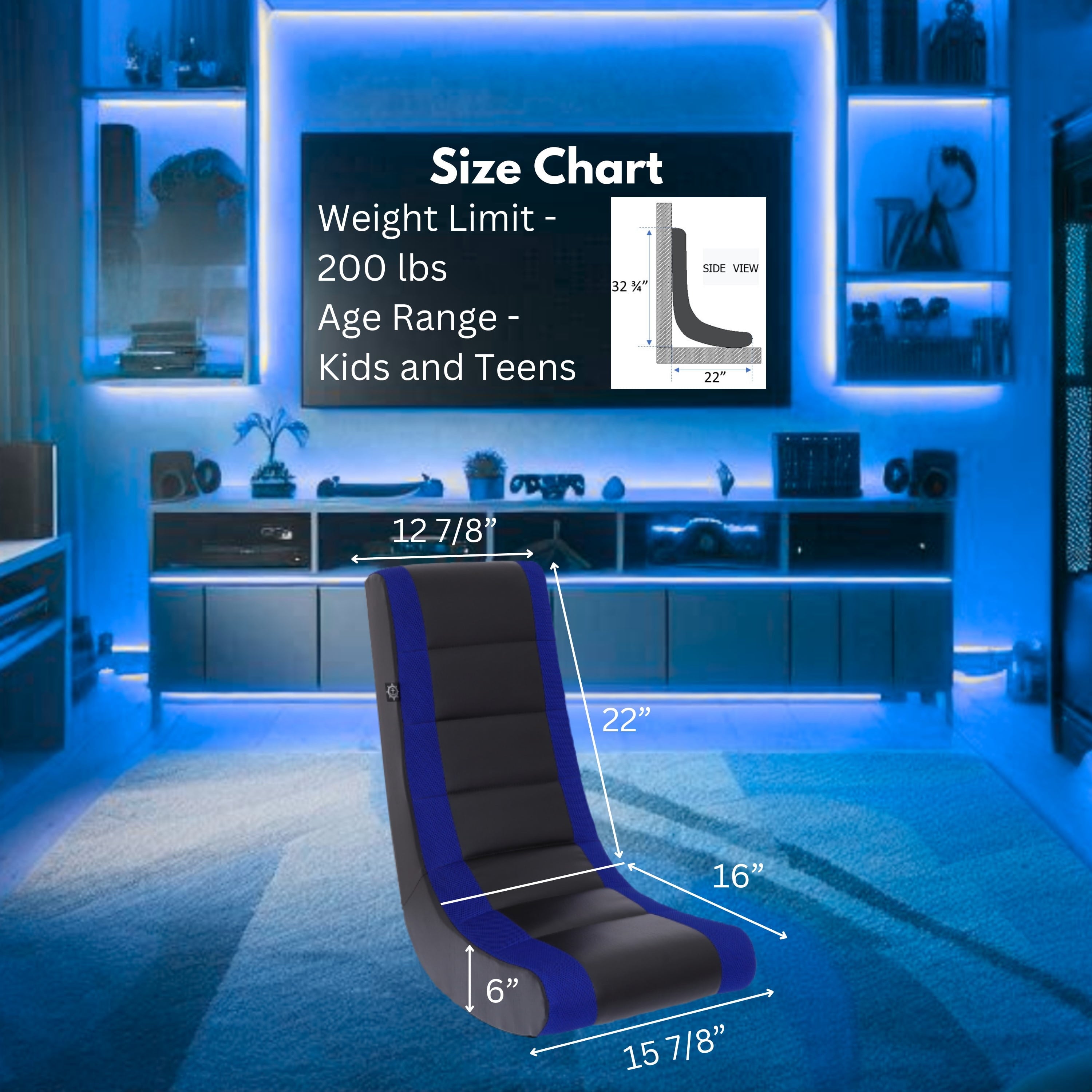 Level Up Your Gaming Experience with the Classic Video Rocker Floor Chair! Perfect for Kids & Teens in Stylish Black/Blue! 🎮🪑