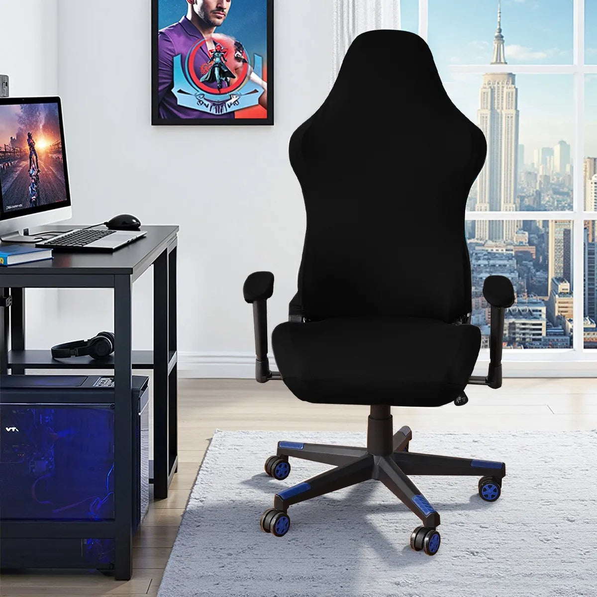 Transform Your Gaming Experience with Our Elastic Milk Silk Chair Covers - Water & Electricity Resistant! Perfect for Internet Cafes!