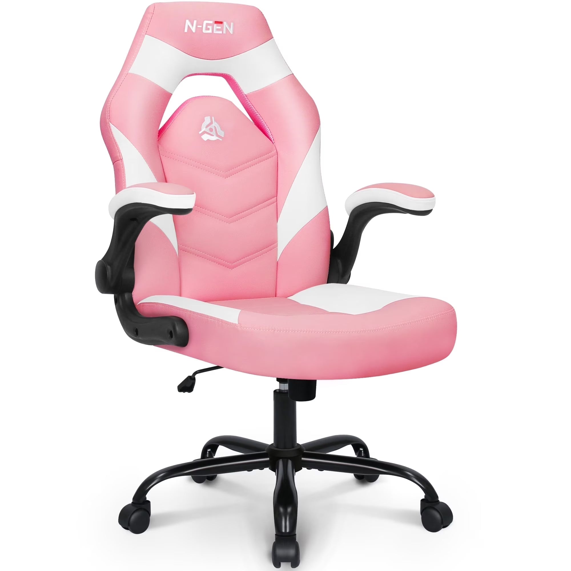 N-GEN Gaming Chair, Ergonomic Leather Computer Desk Chair, Adjustable Swivel Task Chair with Flip-Up Armrest for Adults, Pink