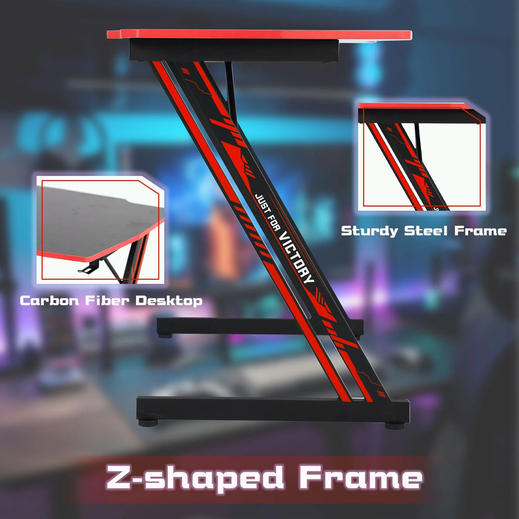 Upgrade Your Gaming Space with Our Stylish Z-Shaped Desk Featuring a Headphone Hook in Cool Blue/Red! 🎮✨