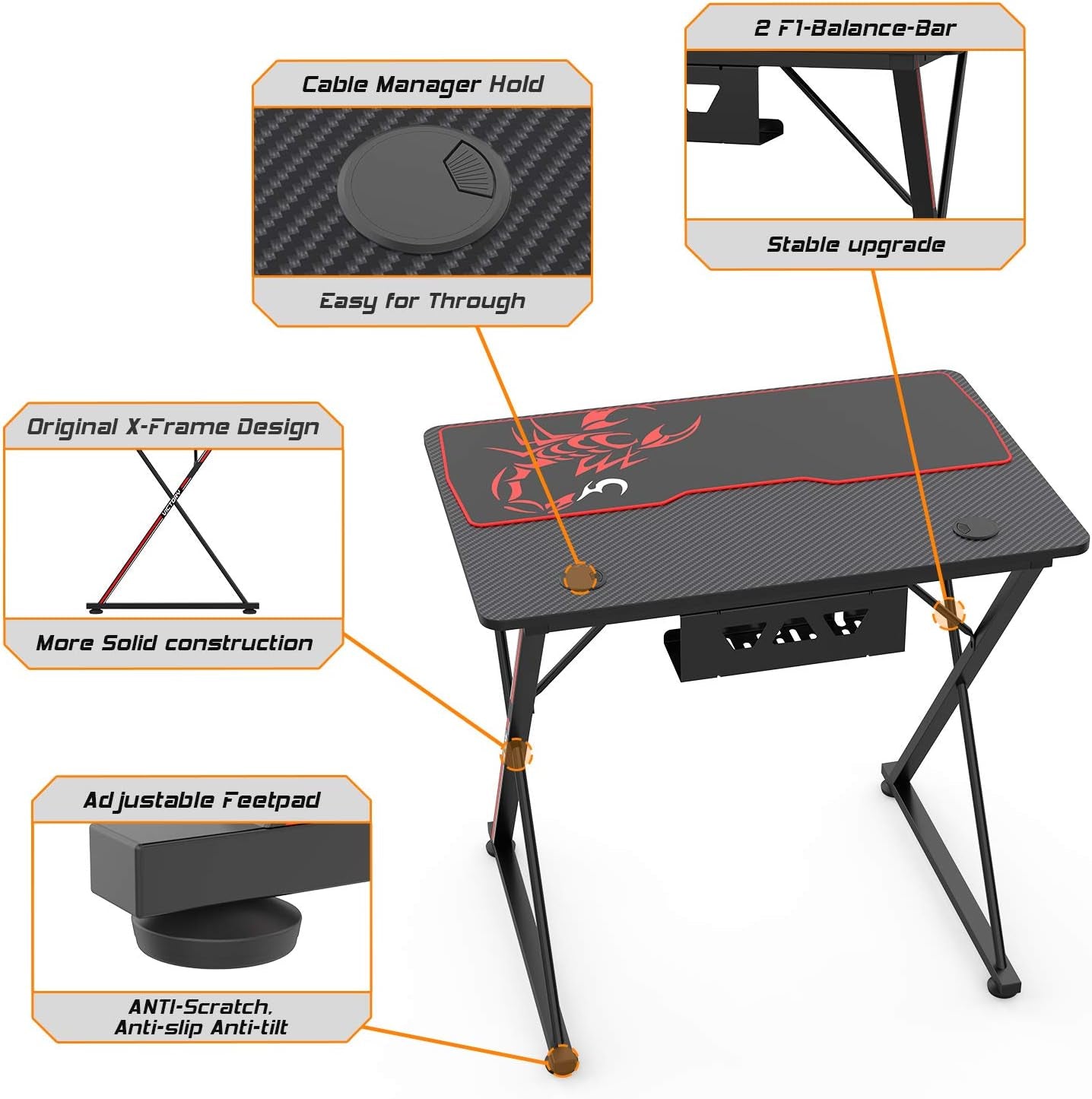 Level up your gaming setup with our sleek 31" X-Shaped Gaming Desk! Perfect for small spaces, it features a handle rack, cup holder, and headphone hook. Get yours in black! 🎮🖤 #GamingDesk #GamerLife