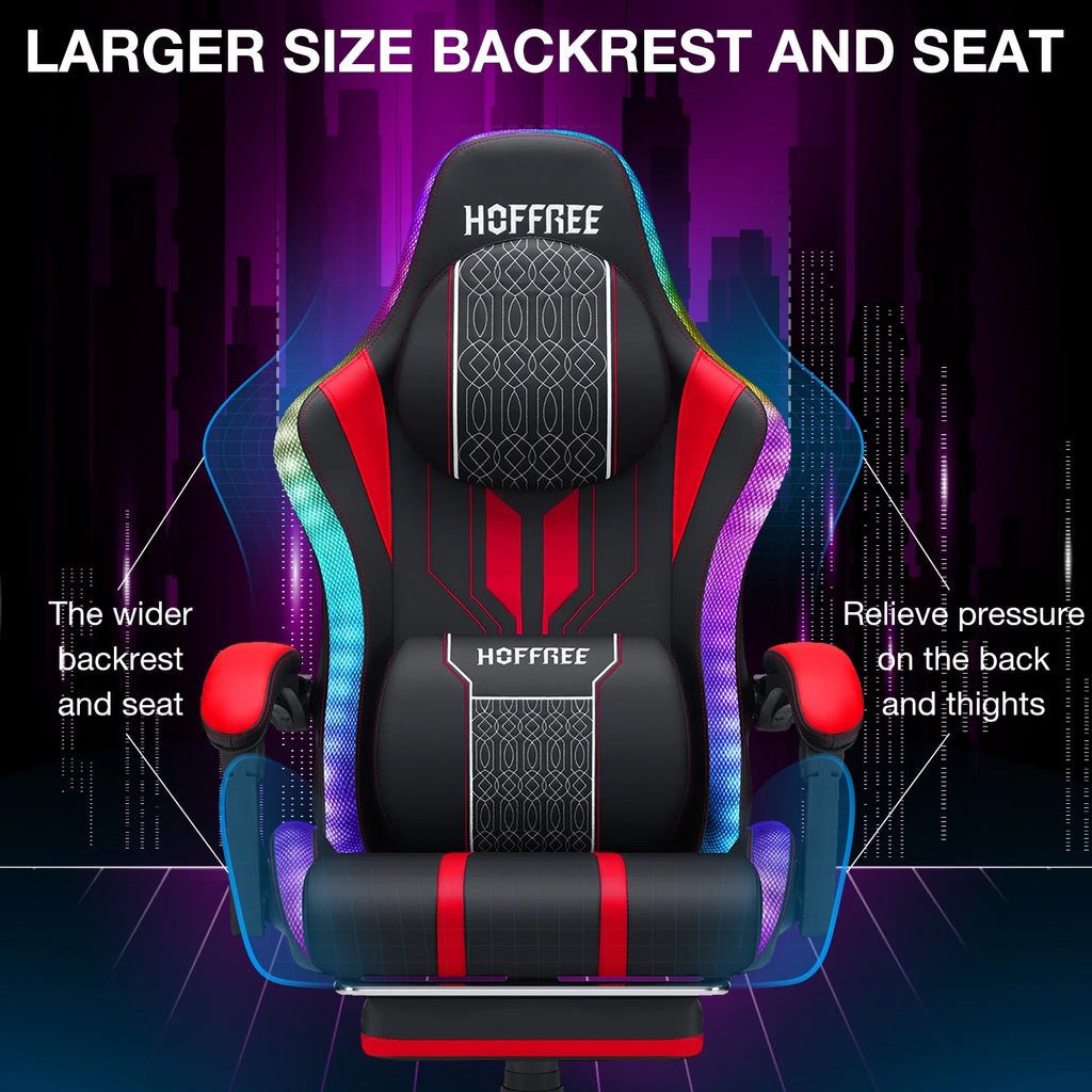 Big and Tall Gaming Chair with Speakers Office Chair with Footrest Heavy Duty Gamer Chair with Lumbar Support Height Adjustable 360-Swivel Seat and Headrest for Adults, 400Lbs