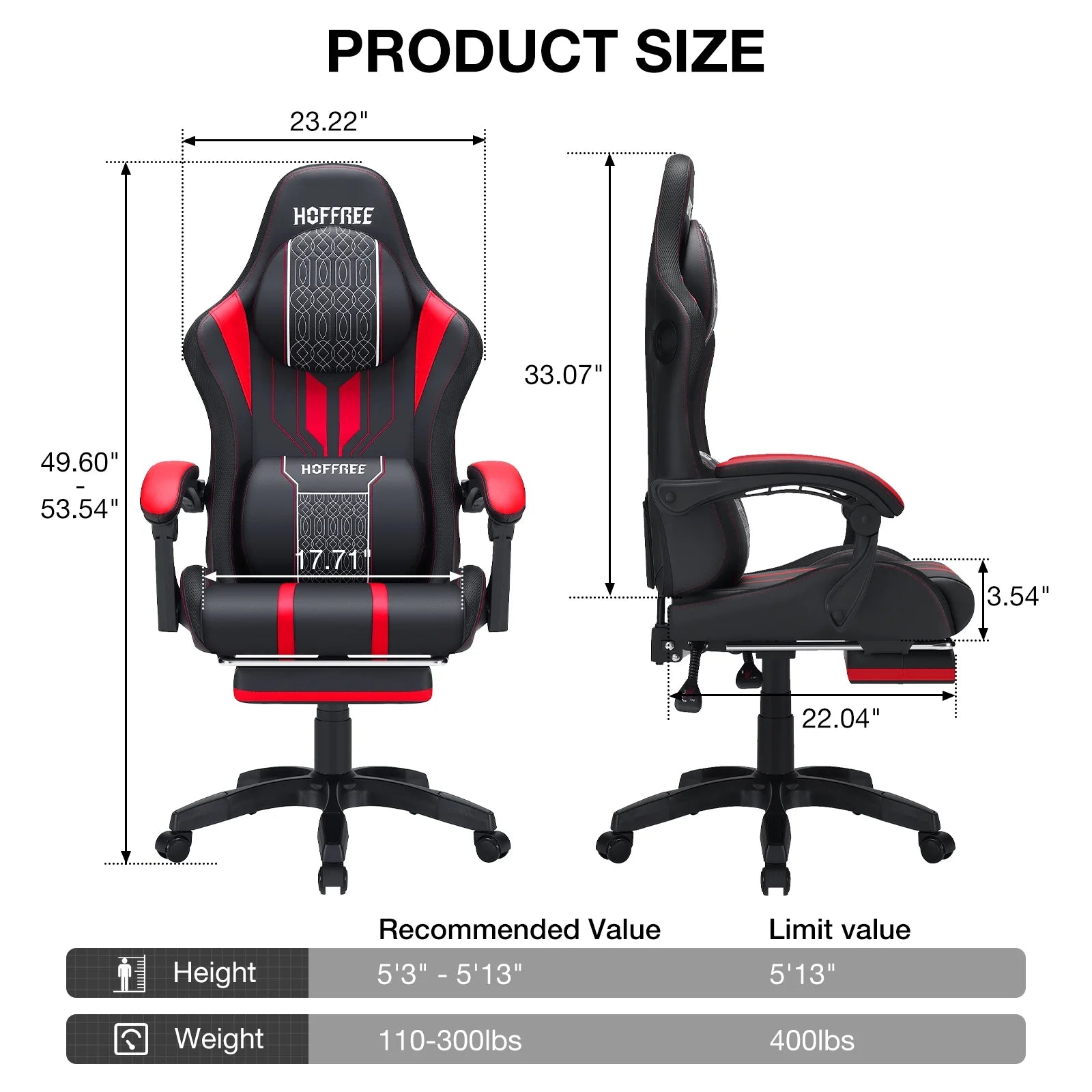 Big and Tall Gaming Chair with Speakers Office Chair with Footrest Heavy Duty Gamer Chair with Lumbar Support Height Adjustable 360-Swivel Seat and Headrest for Adults, 400Lbs