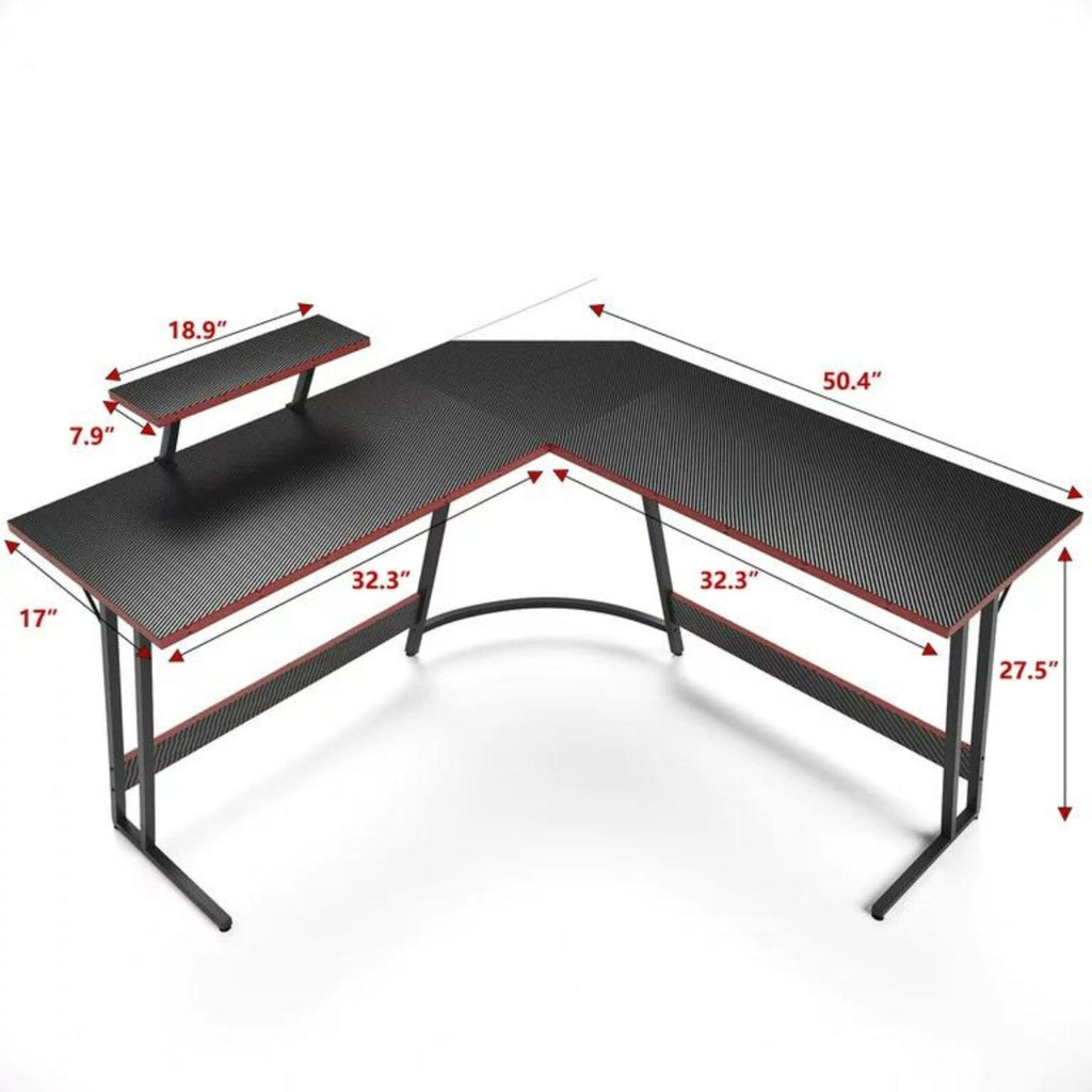 L-Shaped Gaming Desk 51" Corner Office Desk W/ Removable Monitor Riser, Black