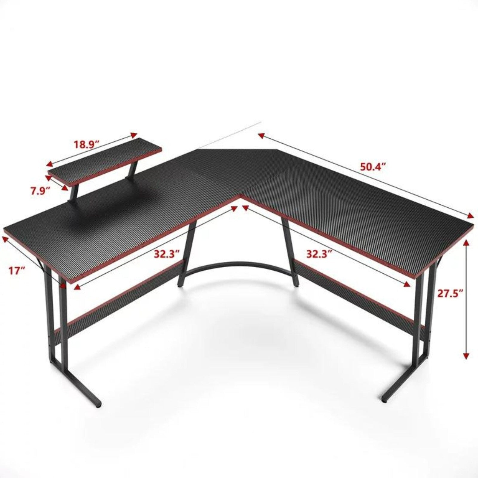L-Shaped Gaming Desk 51" Corner Office Desk W/ Removable Monitor Riser, Black
