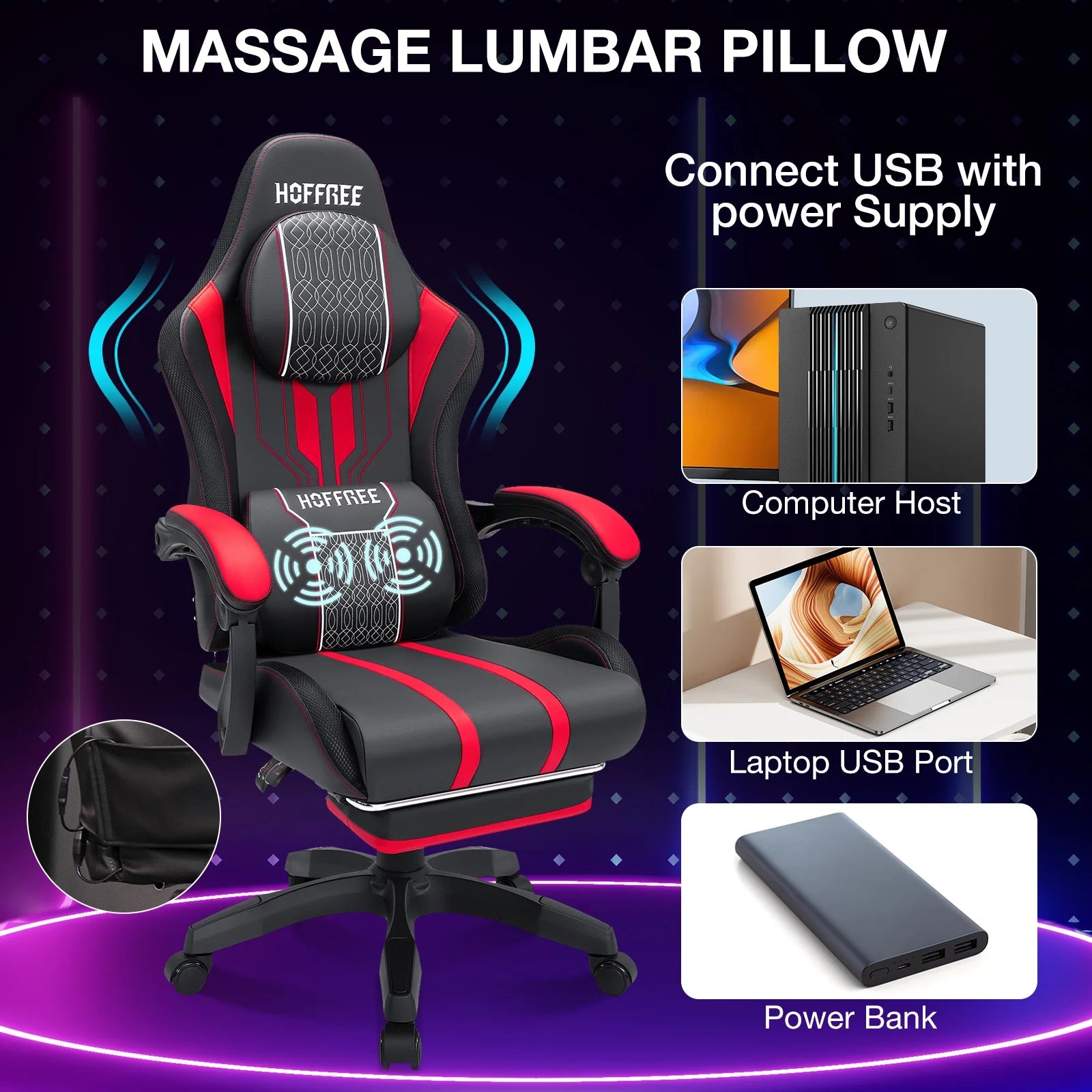 Big and Tall Gaming Chair with Speakers Office Chair with Footrest Heavy Duty Gamer Chair with Lumbar Support Height Adjustable 360-Swivel Seat and Headrest for Adults, 400Lbs