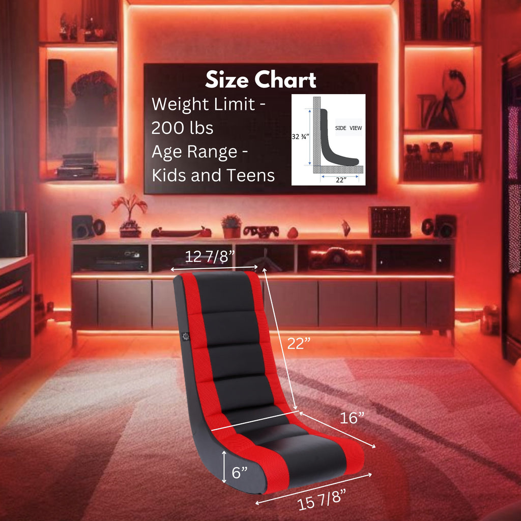 Level up your gaming experience with the Classic Video Rocker Floor Chair! Perfect for kids and teens, featuring stylish PU faux leather and breathable polyester mesh in sleek black and red. 🎮🔥 #GamingChair #KidsGaming