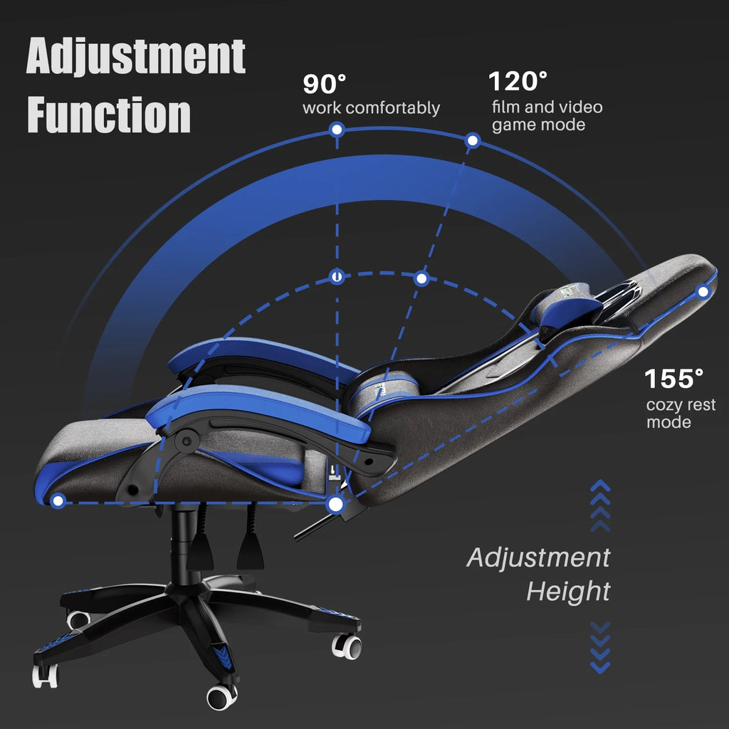 Gaming Chair, Computer with Lumbar Support Height Adjustable with 360-Swivel Seat and Headrest for Office or Gaming (Blue)