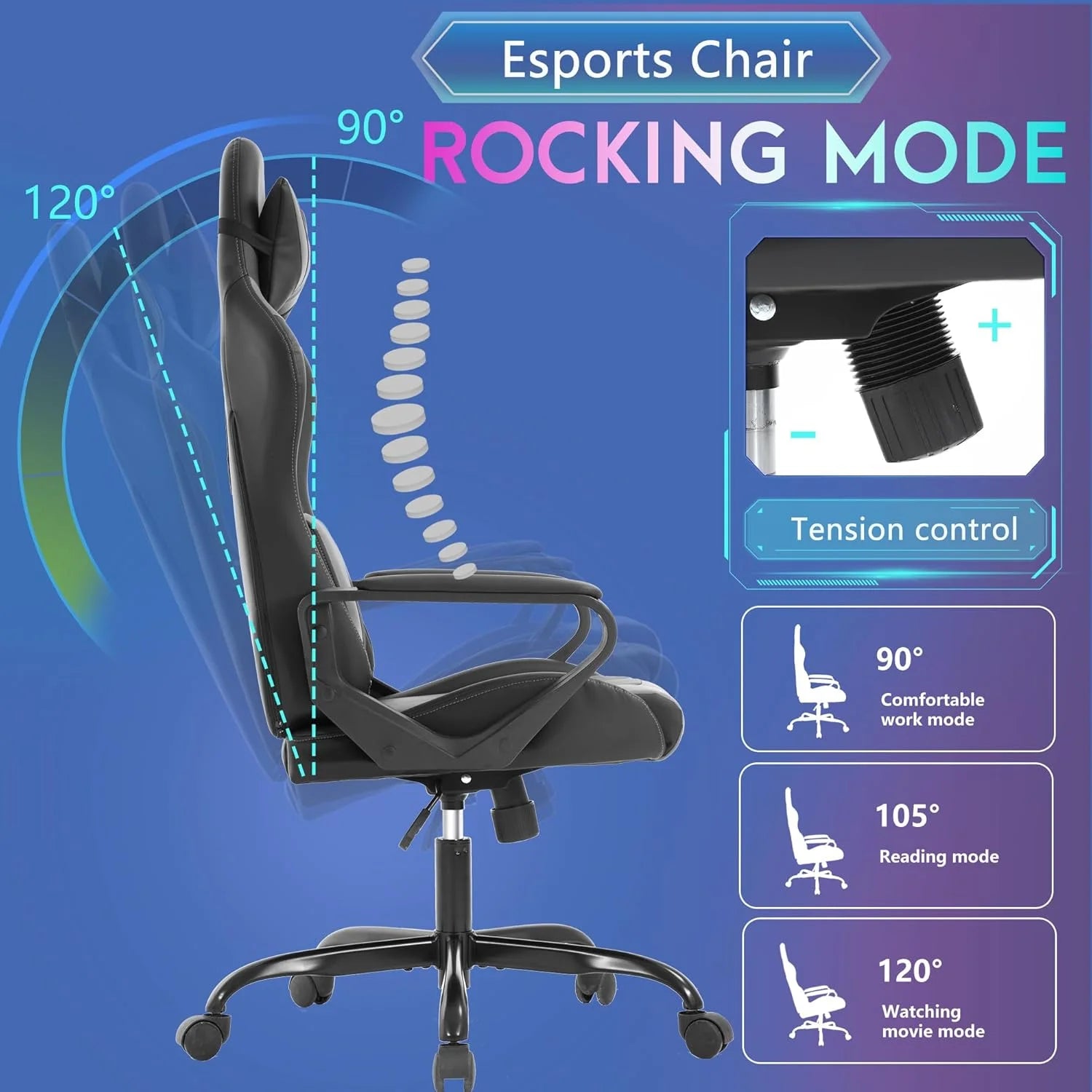 Racing Style Gaming Chair with Adjustable Pillows and Reclining Backrest for Unisex Gamers(Gray)