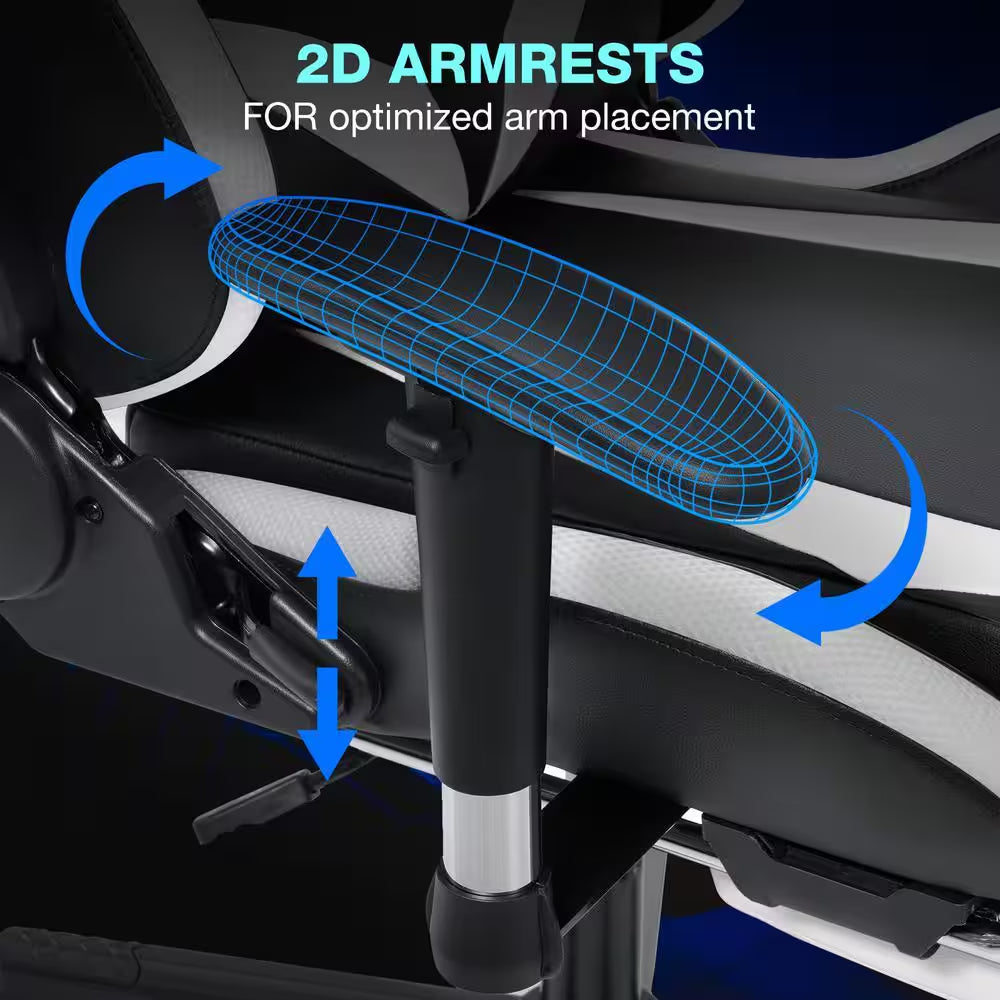 Level up your gaming experience with our sleek White Faux Leather LED Reclining Chair featuring Bluetooth Speakers and adjustable armrests! 🎮✨ #GamingChair #ErgonomicDesign #BluetoothSpeakers