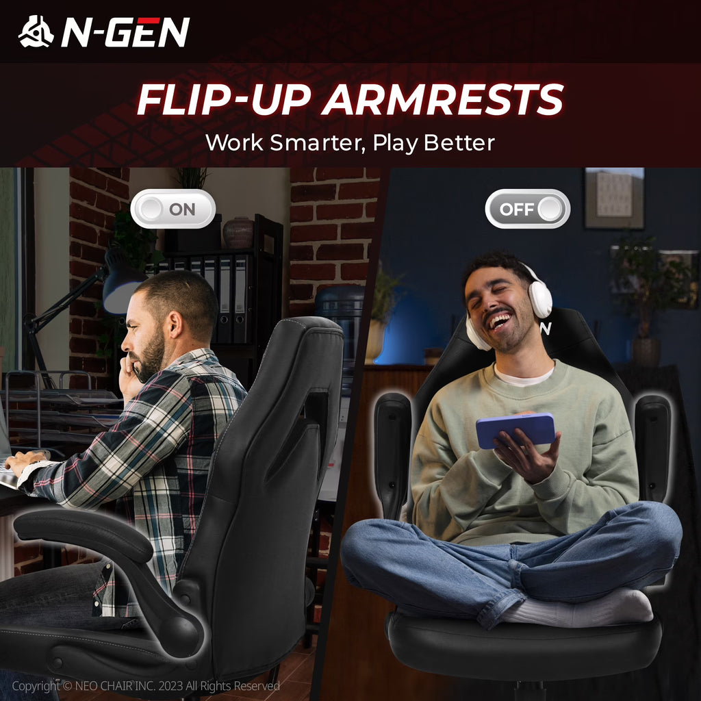 Level up your gaming setup with the N-GEN Black Gaming Chair! 🎮🖥️ Ergonomic design, flip-up armrests, and sleek PU leather make it the ultimate desk chair for gamers and professionals alike! #GamingChair #ErgonomicDesign #OfficeStyle