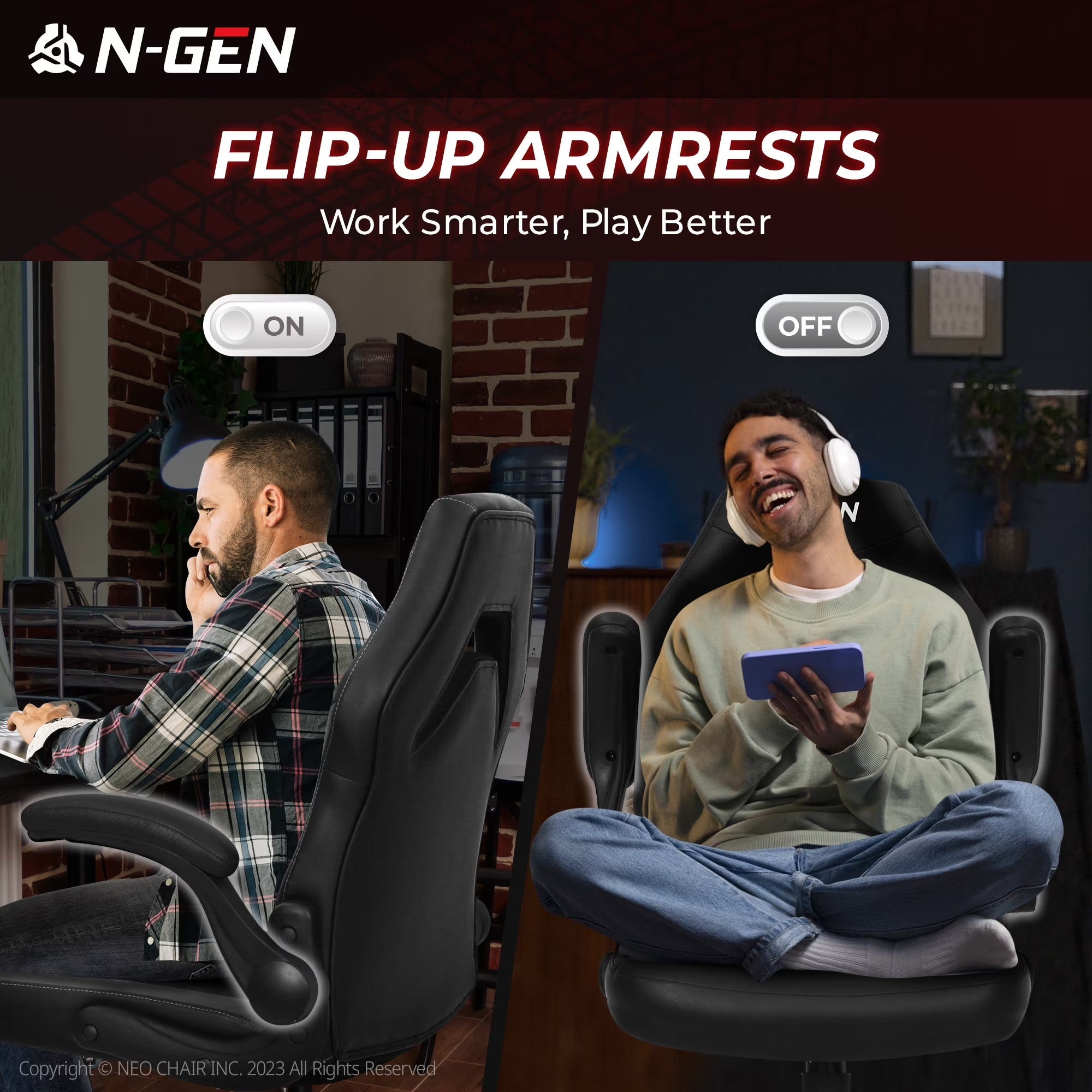 Level up your gaming setup with the N-GEN Black Gaming Chair! 🎮🖥️ Ergonomic design, flip-up armrests, and sleek PU leather make it the ultimate desk chair for gamers and professionals alike! #GamingChair #ErgonomicDesign #OfficeStyle