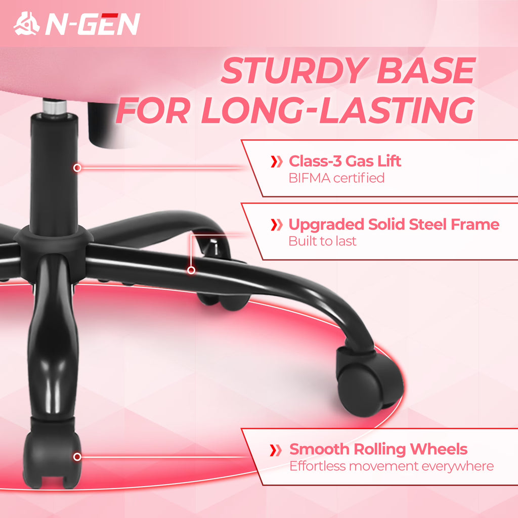 N-GEN Gaming Chair, Ergonomic Leather Computer Desk Chair, Adjustable Swivel Task Chair with Flip-Up Armrest for Adults, Pink