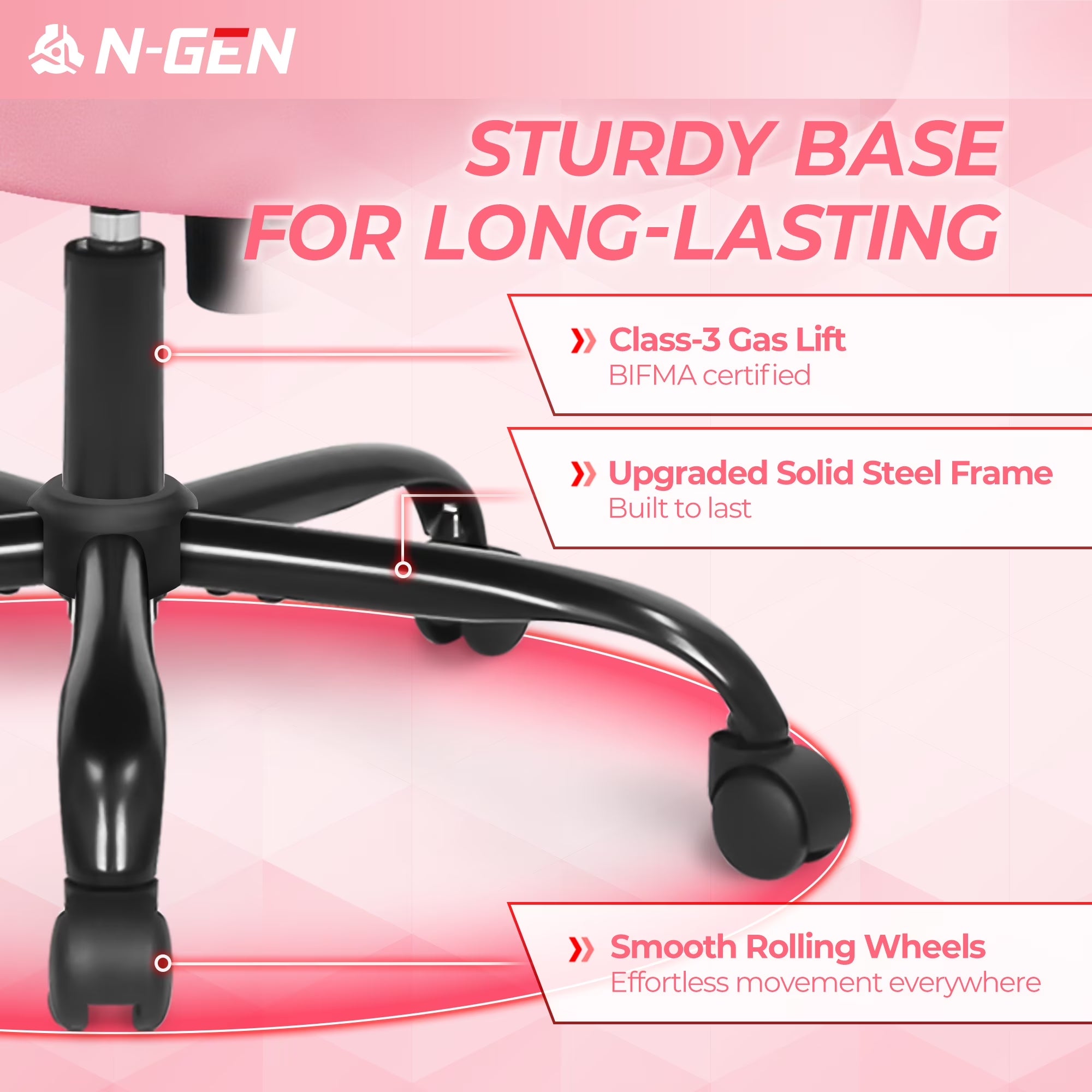 N-GEN Gaming Chair, Ergonomic Leather Computer Desk Chair, Adjustable Swivel Task Chair with Flip-Up Armrest for Adults, Pink