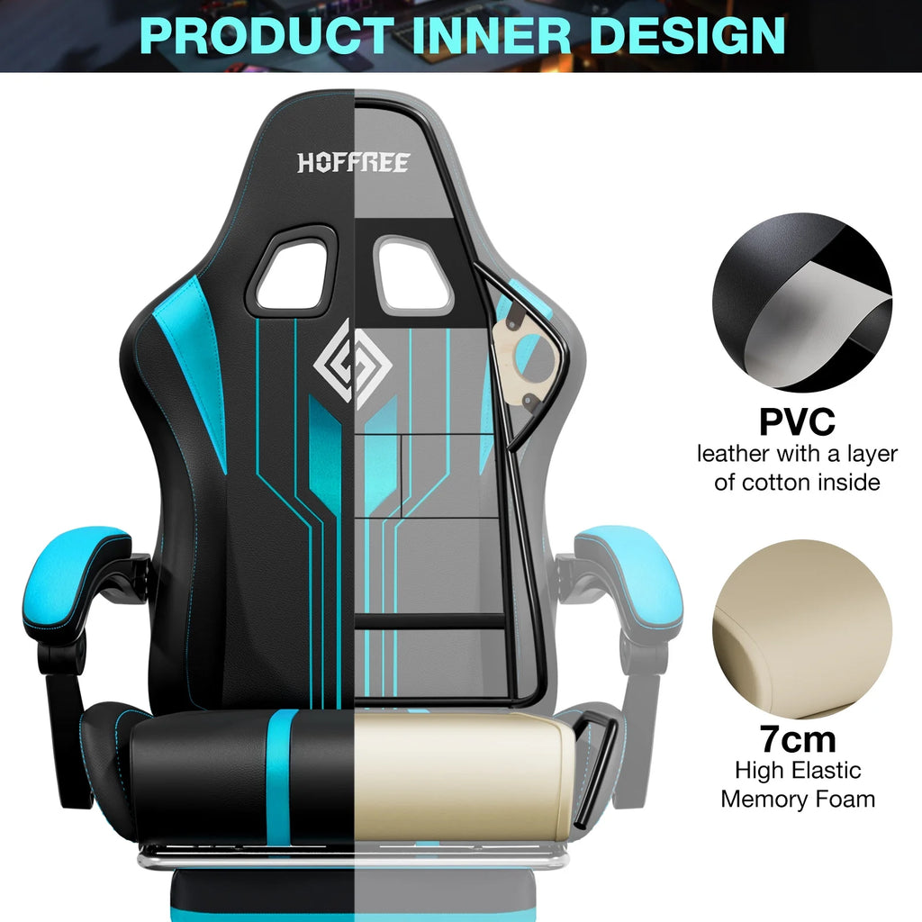 Big and Tall Gaming Chair with Speakers and RGB Lights, Gamer Chair with Footrest, Lumbar Support Height Adjustable 360-Swivel Seat and Headrest for Adults, 400Lbs